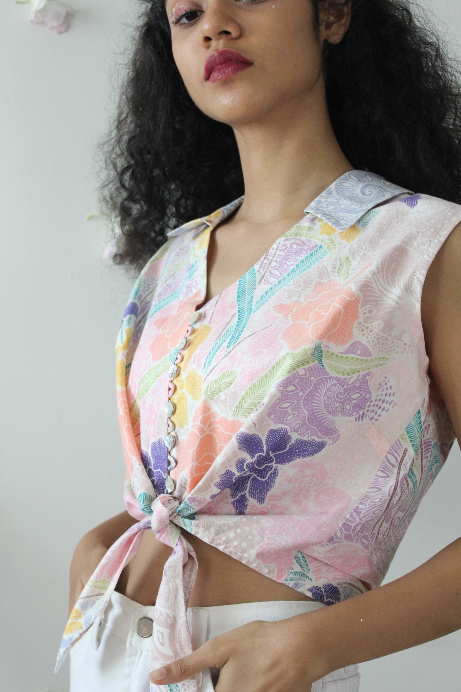 Pastel Sleeveless Vintage Top - Laura ( Handstamped Batik )