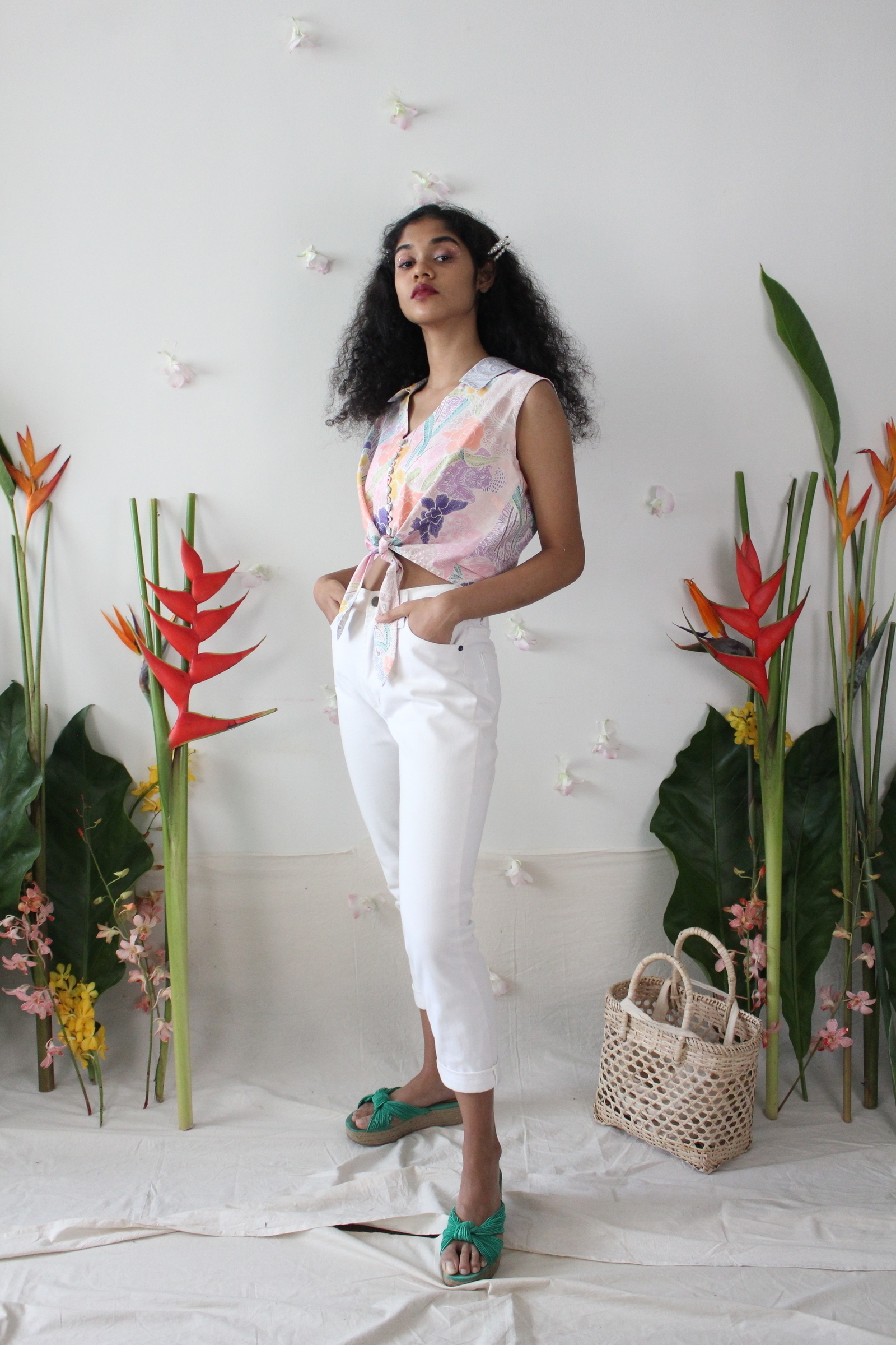 Pastel Sleeveless Vintage Top - Laura ( Handstamped Batik )