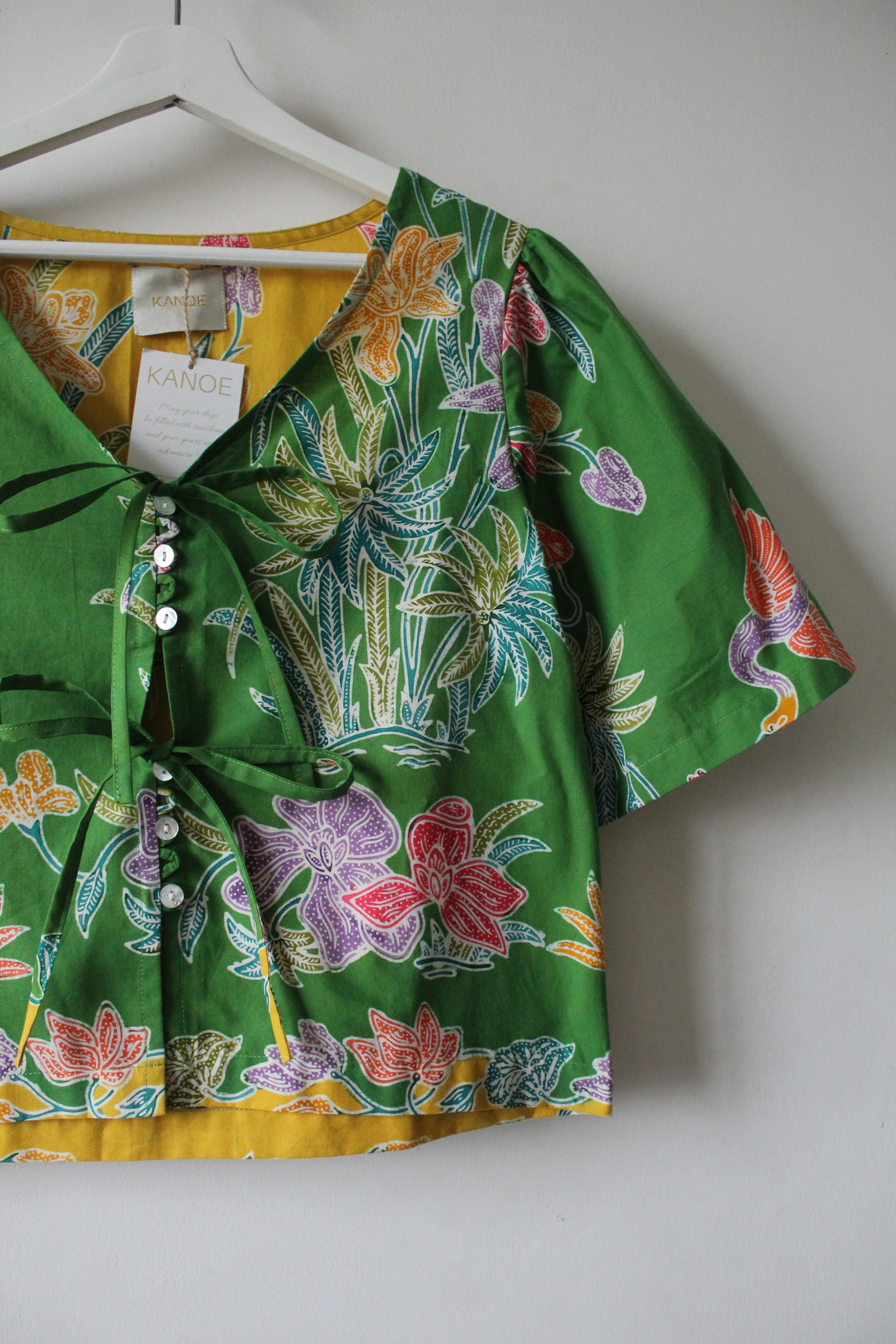 Pastel Bell Sleeve Top - Penelope ( Vintage Handstamped Batik )