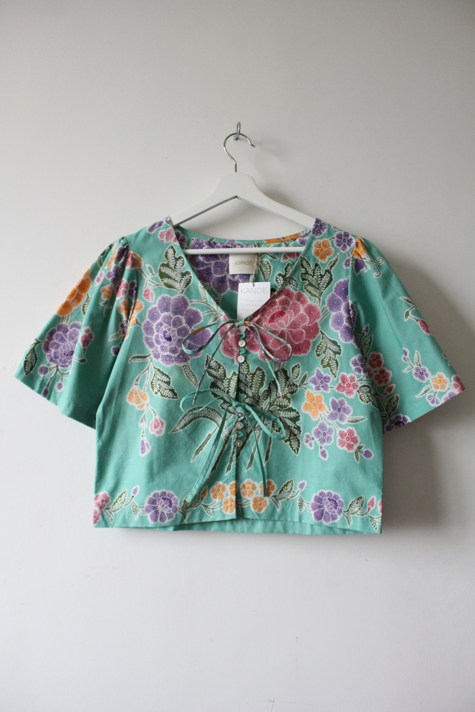Pastel Bell Sleeve Top - Opal ( Vintage Handstamped Batik )