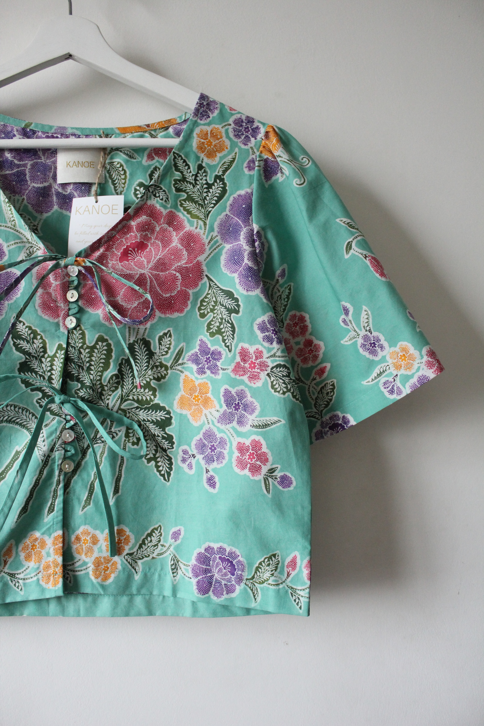Pastel Bell Sleeve Top - Opal ( Vintage Handstamped Batik )