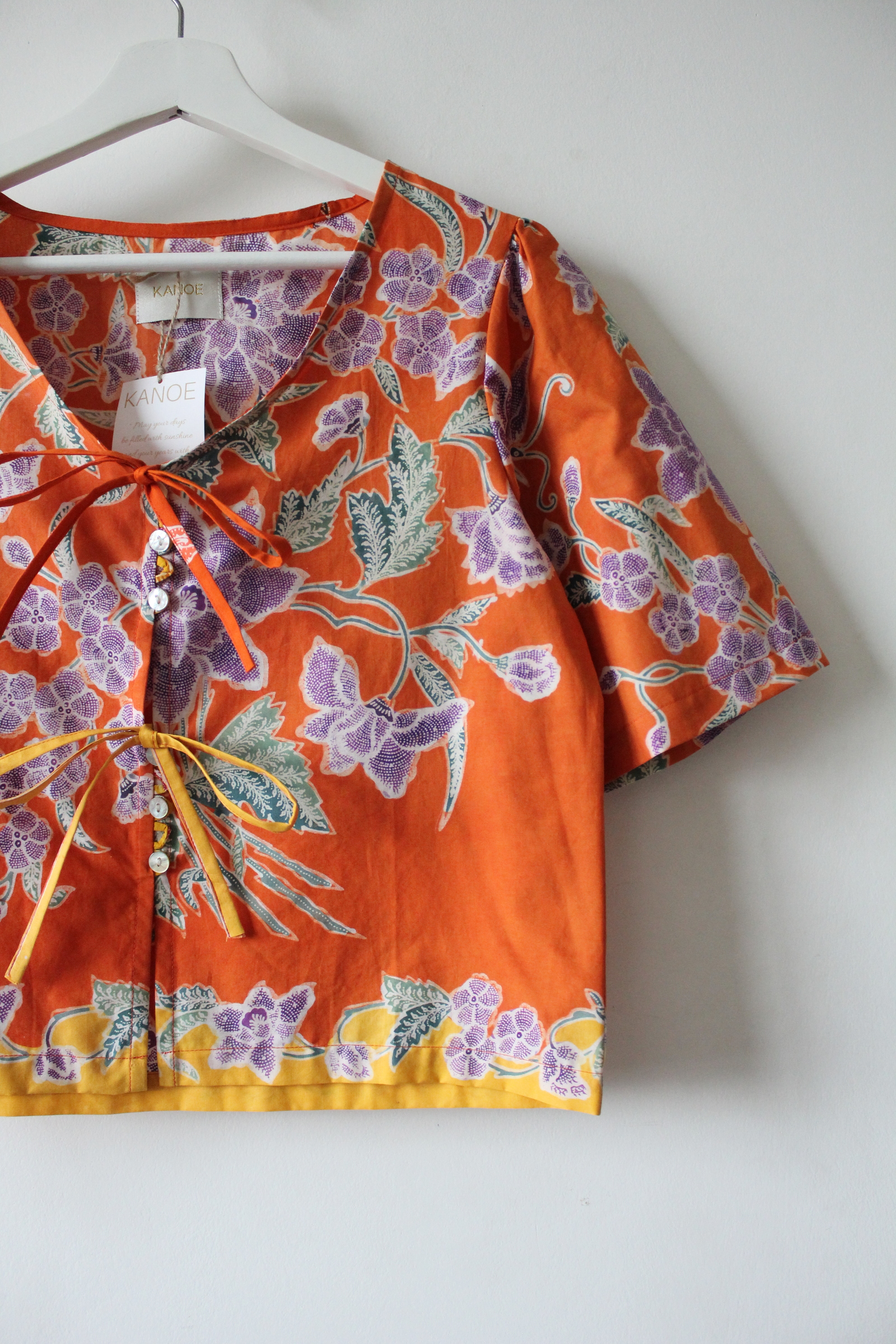 Pastel Bell Sleeve Top - Mabel ( Vintage Handstamped Batik )