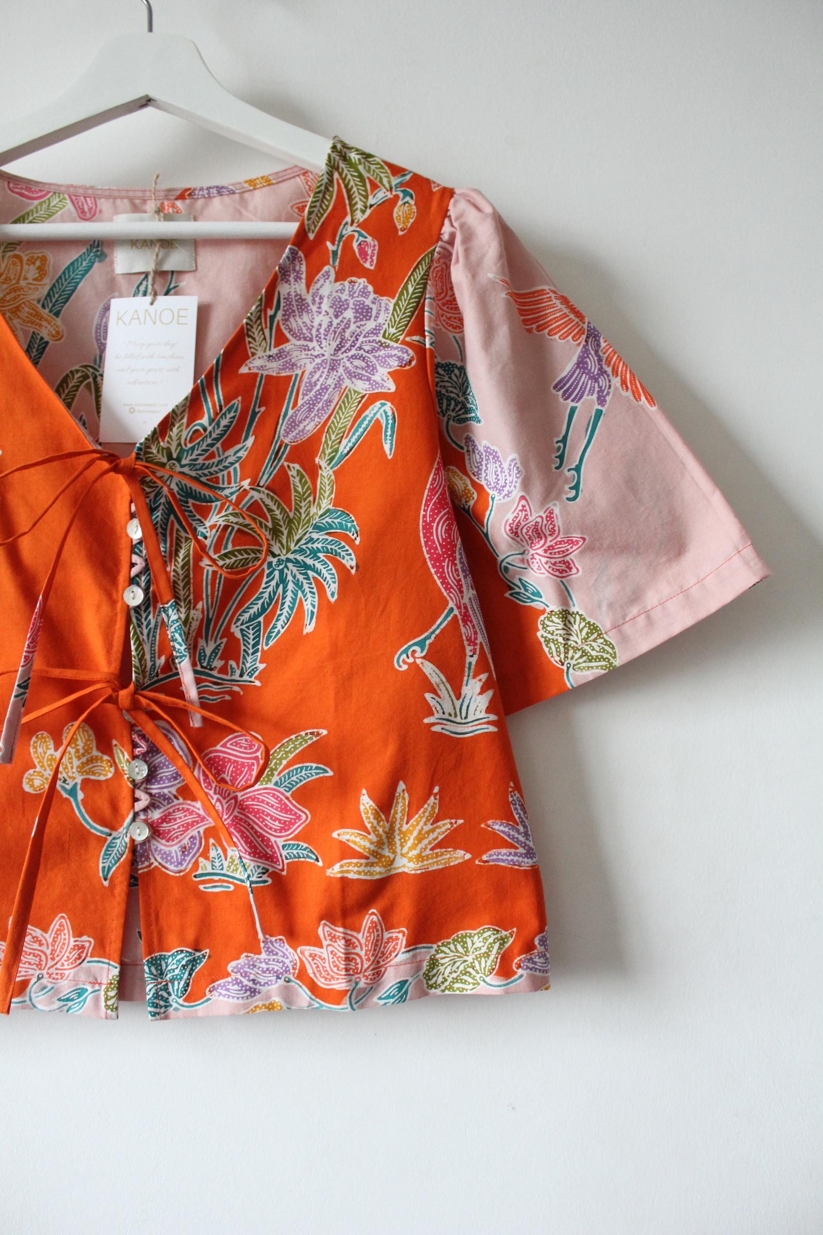 Pastel Bell Sleeve Top - Marjorie ( Vintage Handstamped Batik )