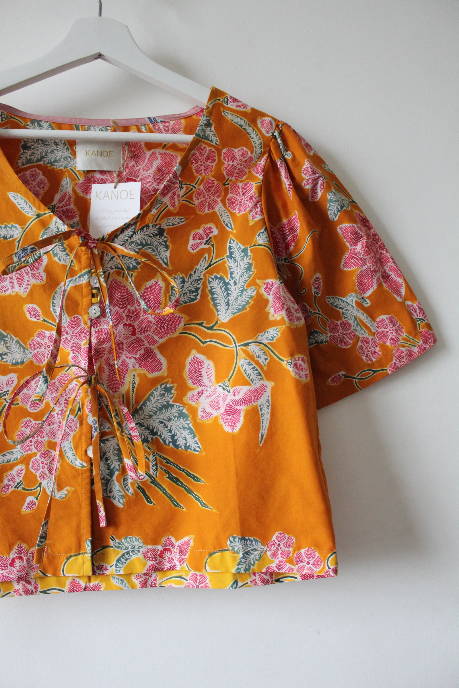 Pastel Bell Sleeve Top - Edna ( Vintage Handstamped Batik )