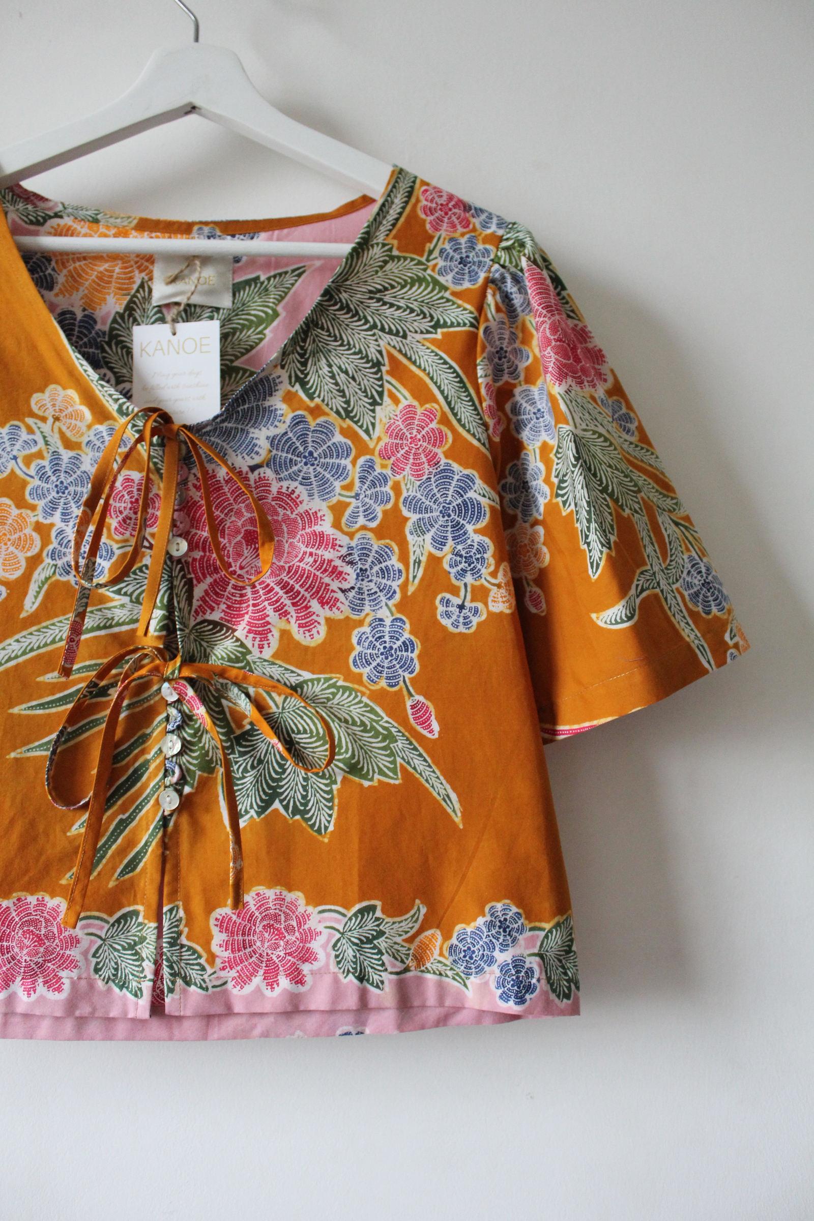 Pastel Bell Sleeve Top - Eleanor ( Vintage Handstamped Batik )