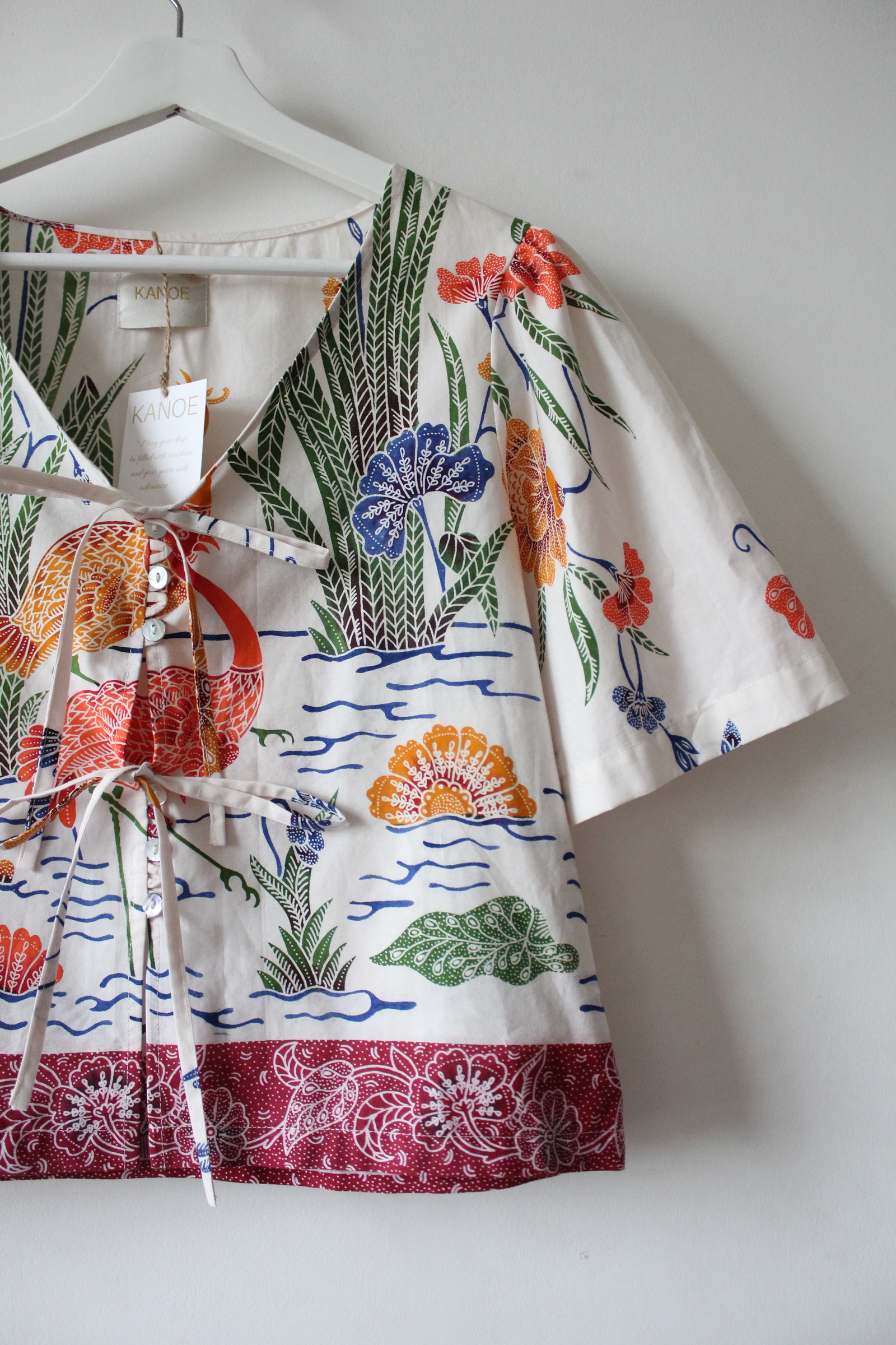 Pastel Bell Sleeve Top - Nona ( Vintage Handstamped Batik )