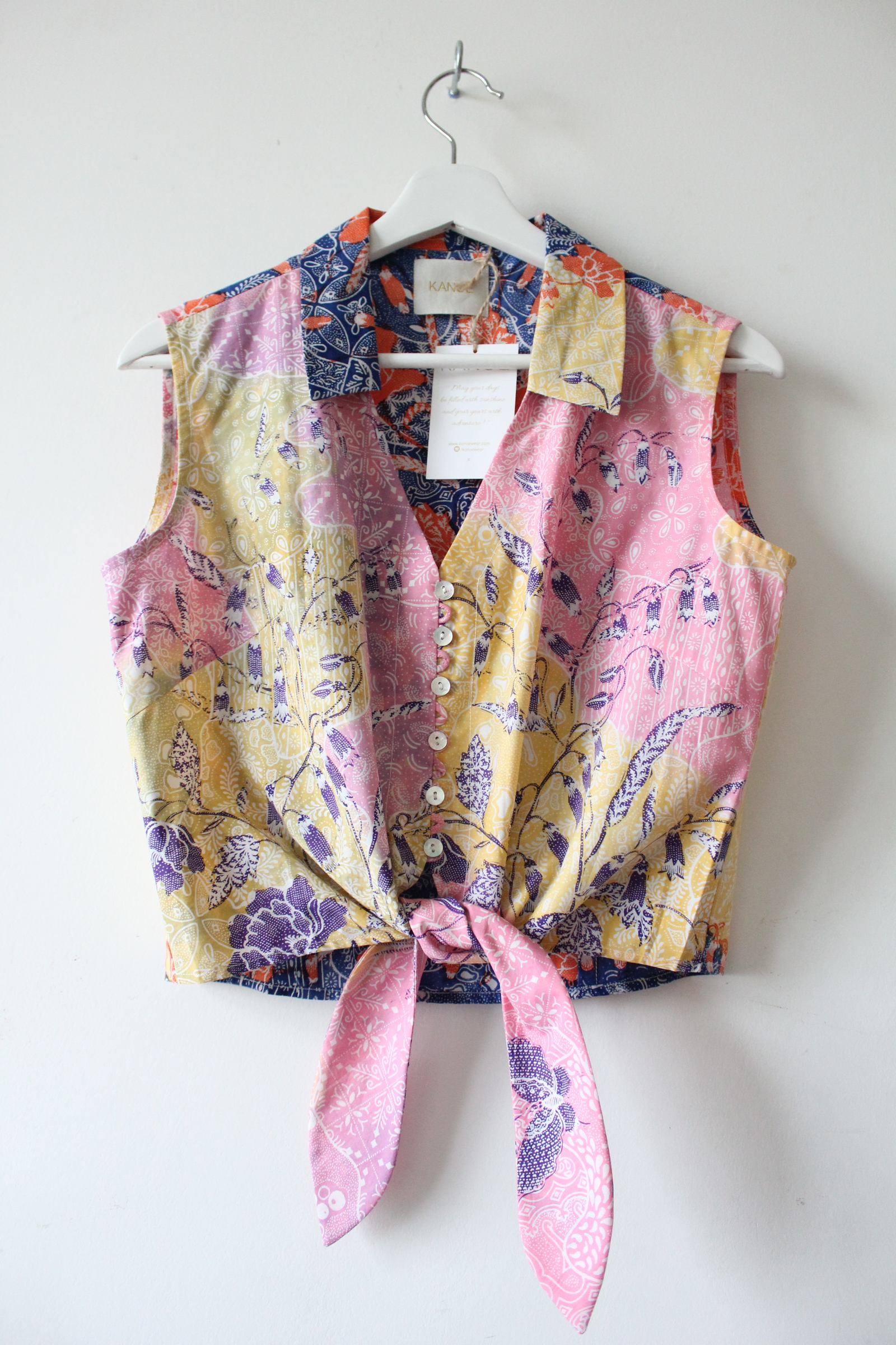 Pastel Sleeveless Vintage Top - Natalie ( Handstamped Batik )