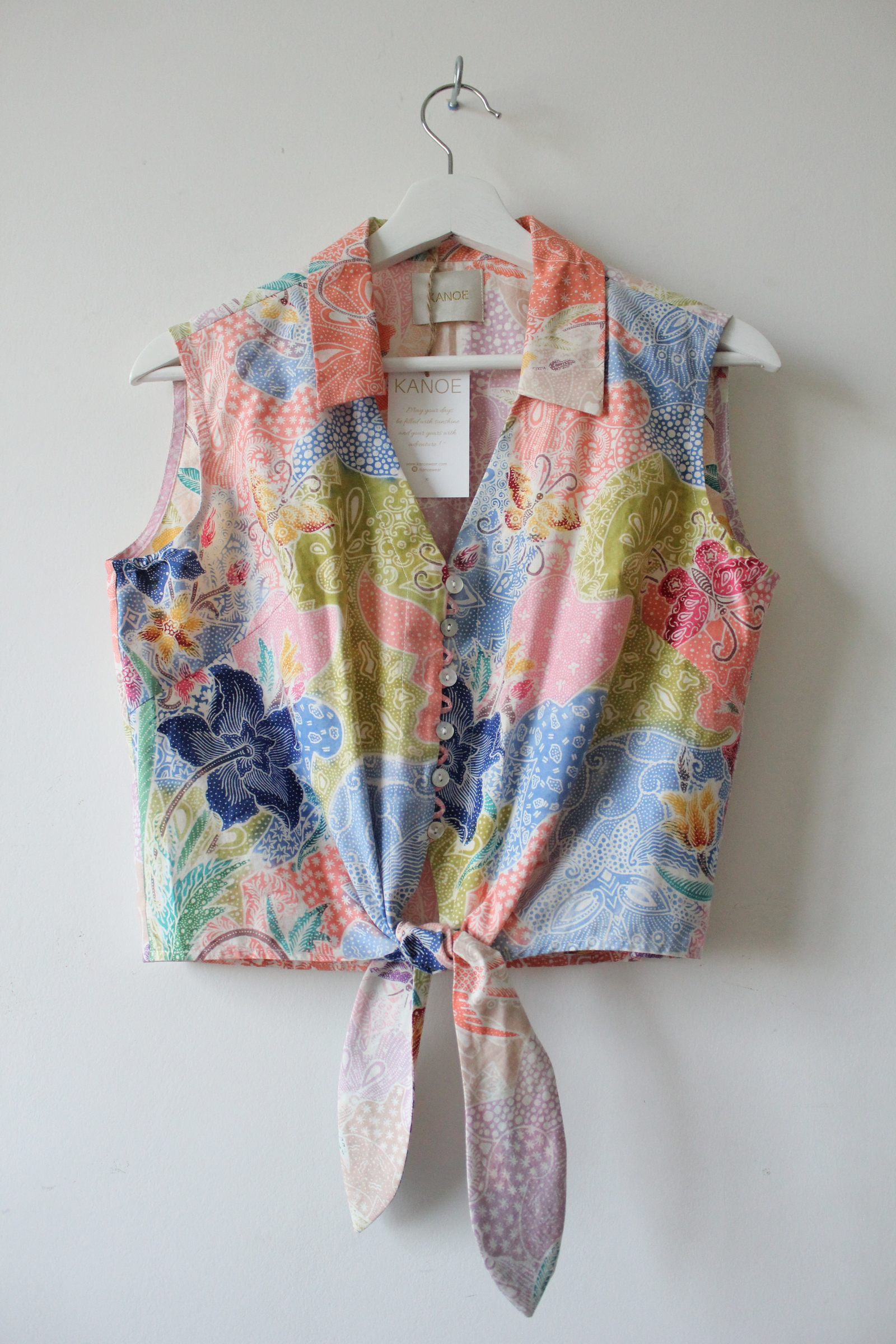 Pastel Sleeveless Vintage Top - Nessie ( Handstamped Batik )