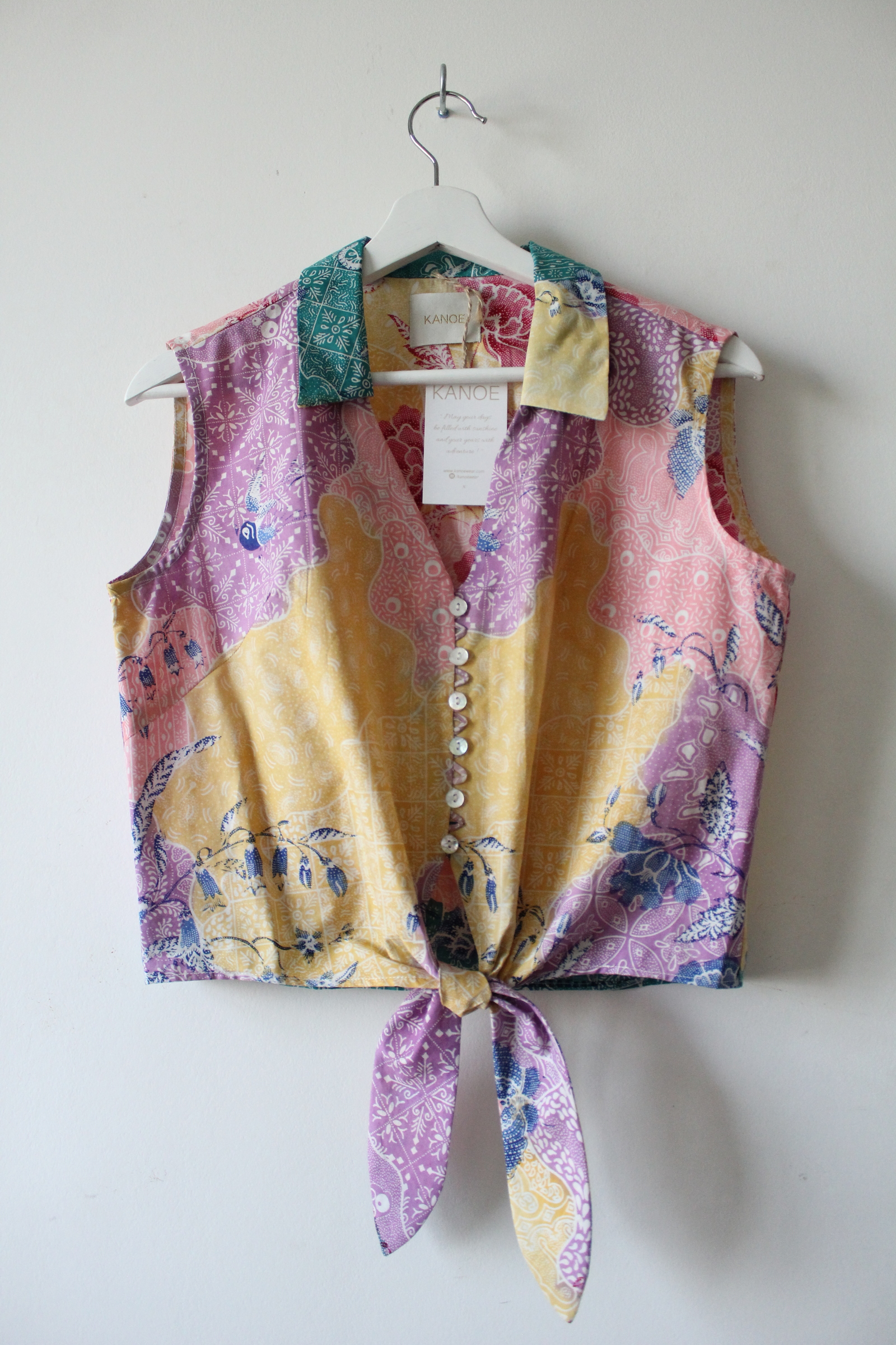 Pastel Sleeveless Vintage Top - Amelia (Blue) ( Handstamped Batik )
