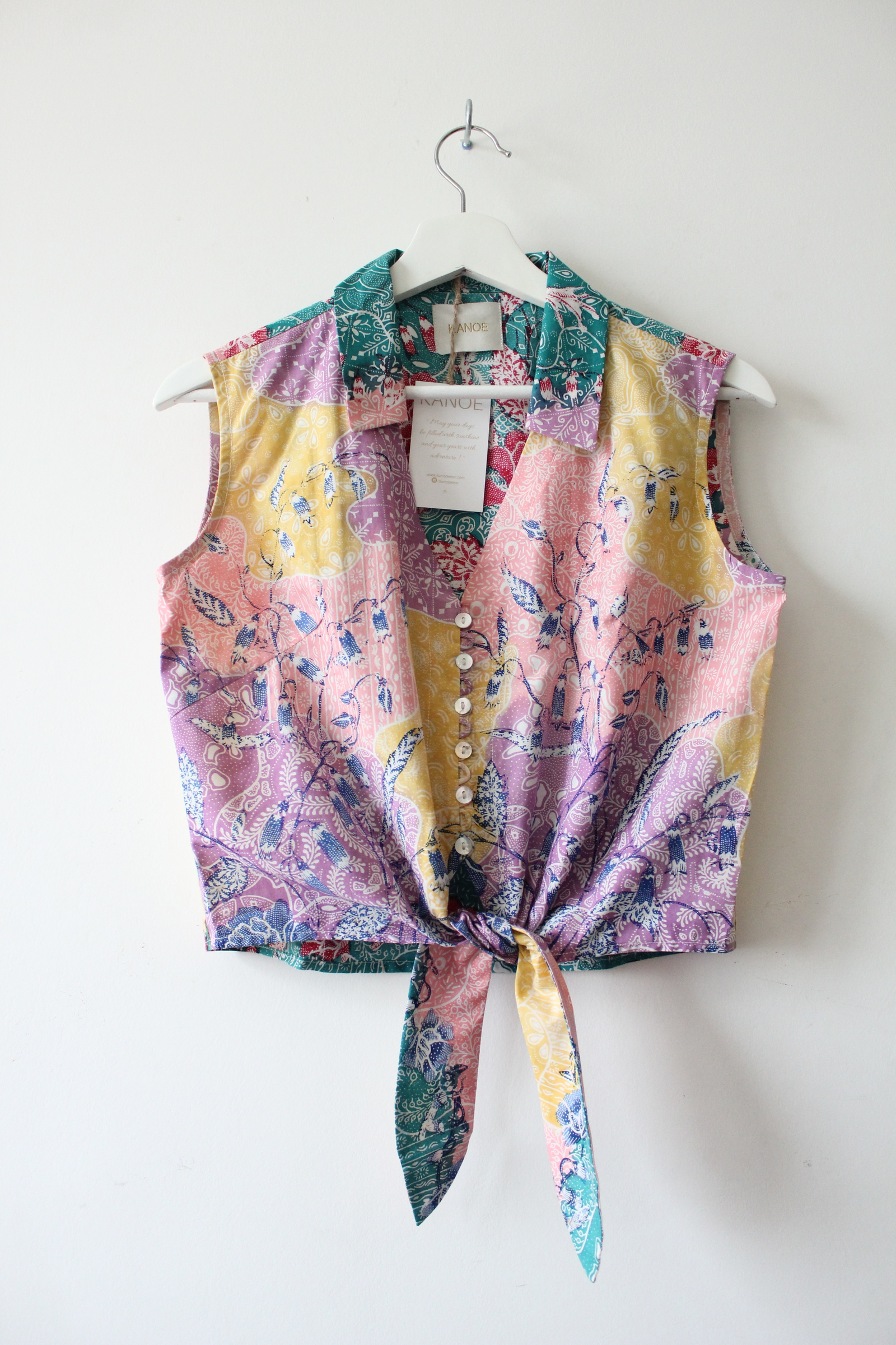 Pastel Sleeveless Vintage Top - Grace (Blue) ( Handstamped Batik )