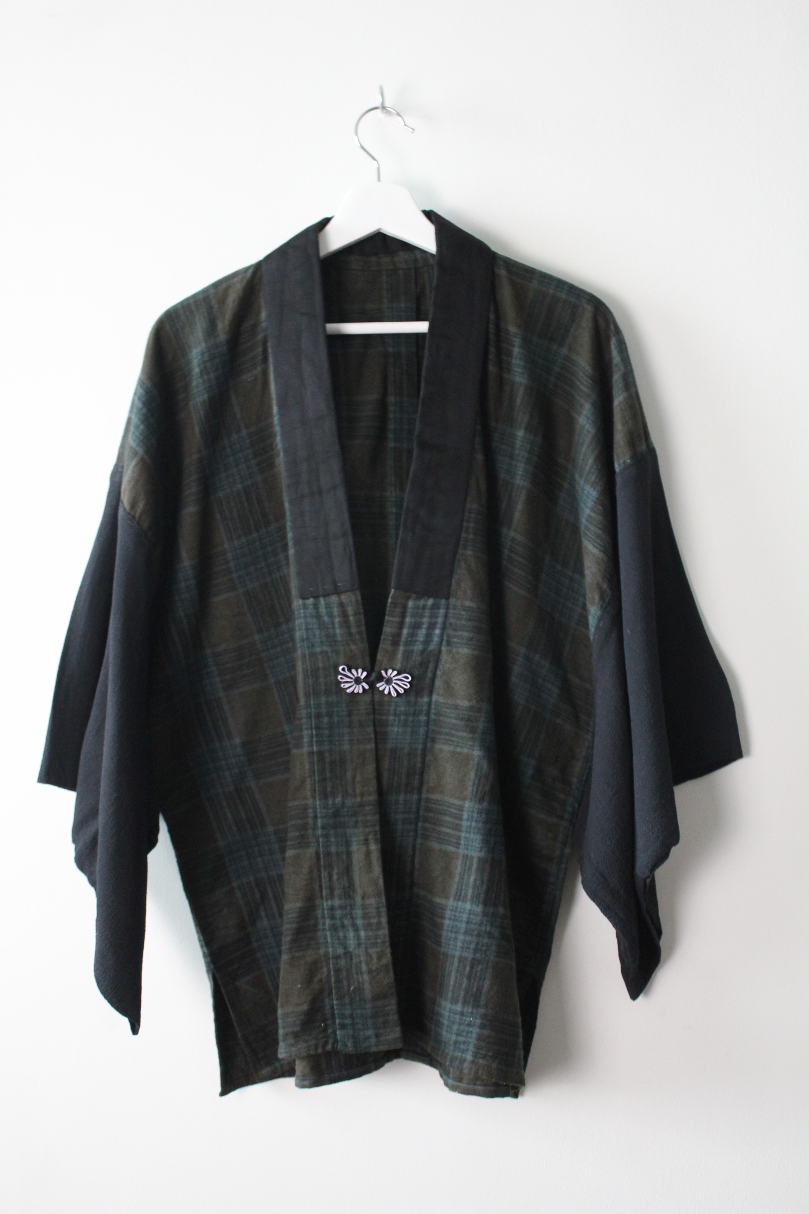 Upcycled Vintage Kimono Throwover - Reversible Checkered