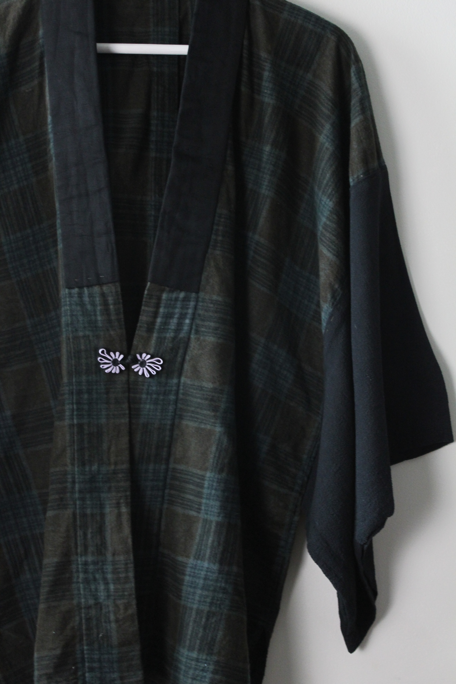 Upcycled Vintage Kimono Throwover - Reversible Checkered