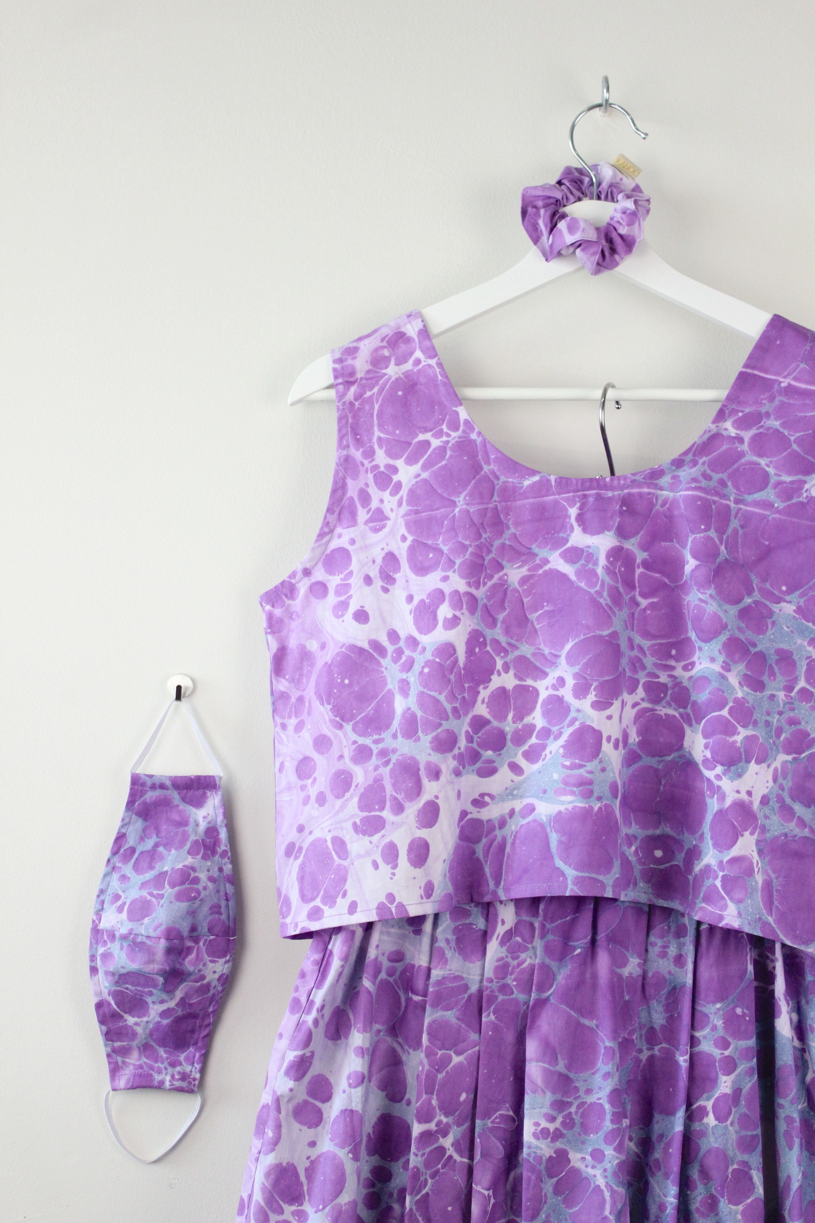 Hand Marbled Matching Beach Set - Indigo