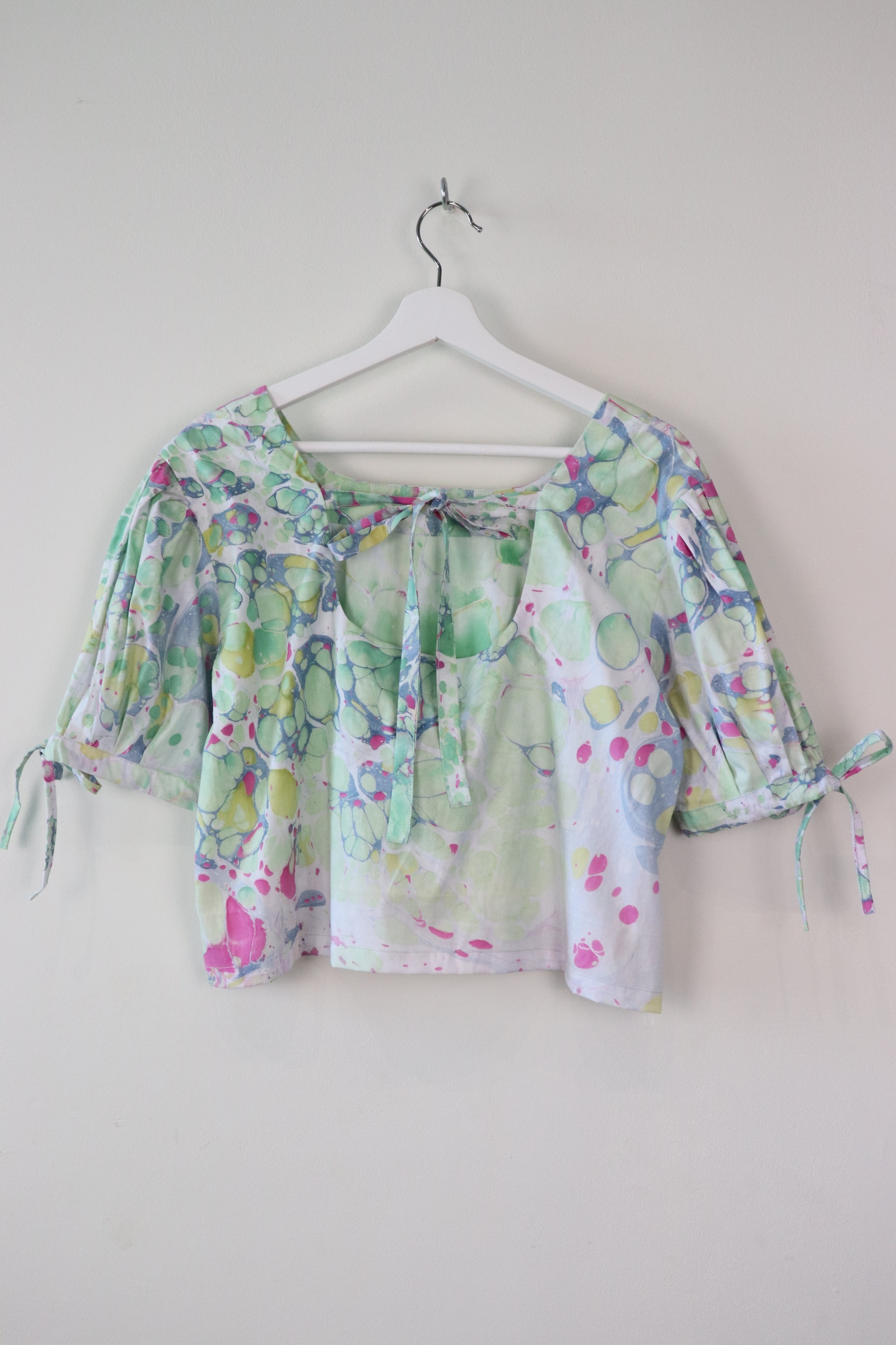 Hand Marbled Bow Top - Acid Lime