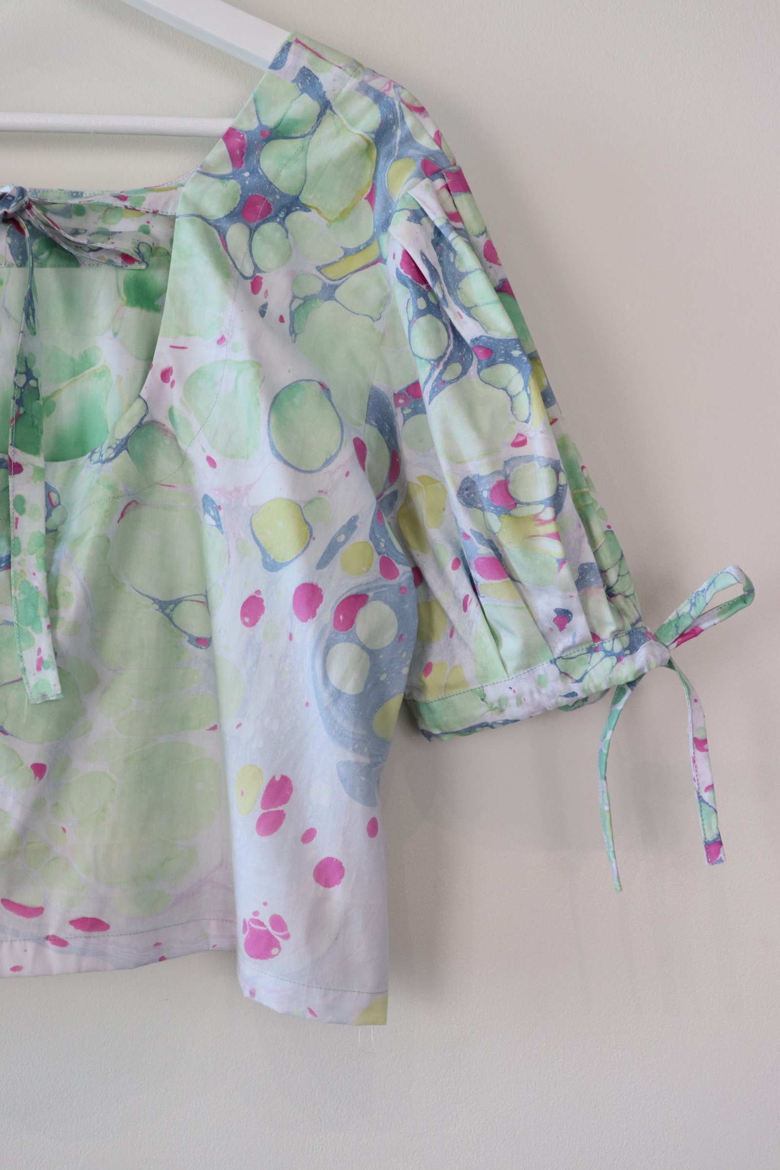 Hand Marbled Bow Top - Acid Lime