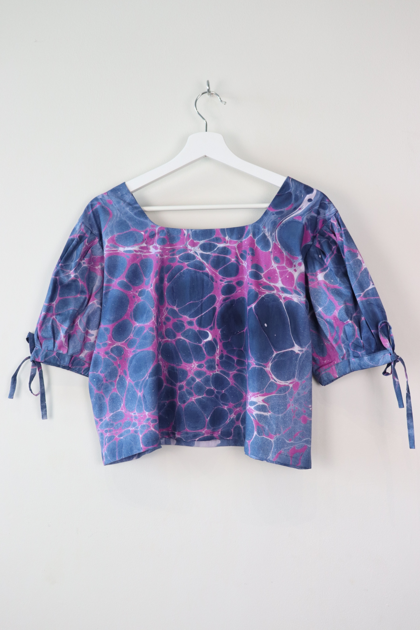 Hand Marbled Bow Top - Blue Opal