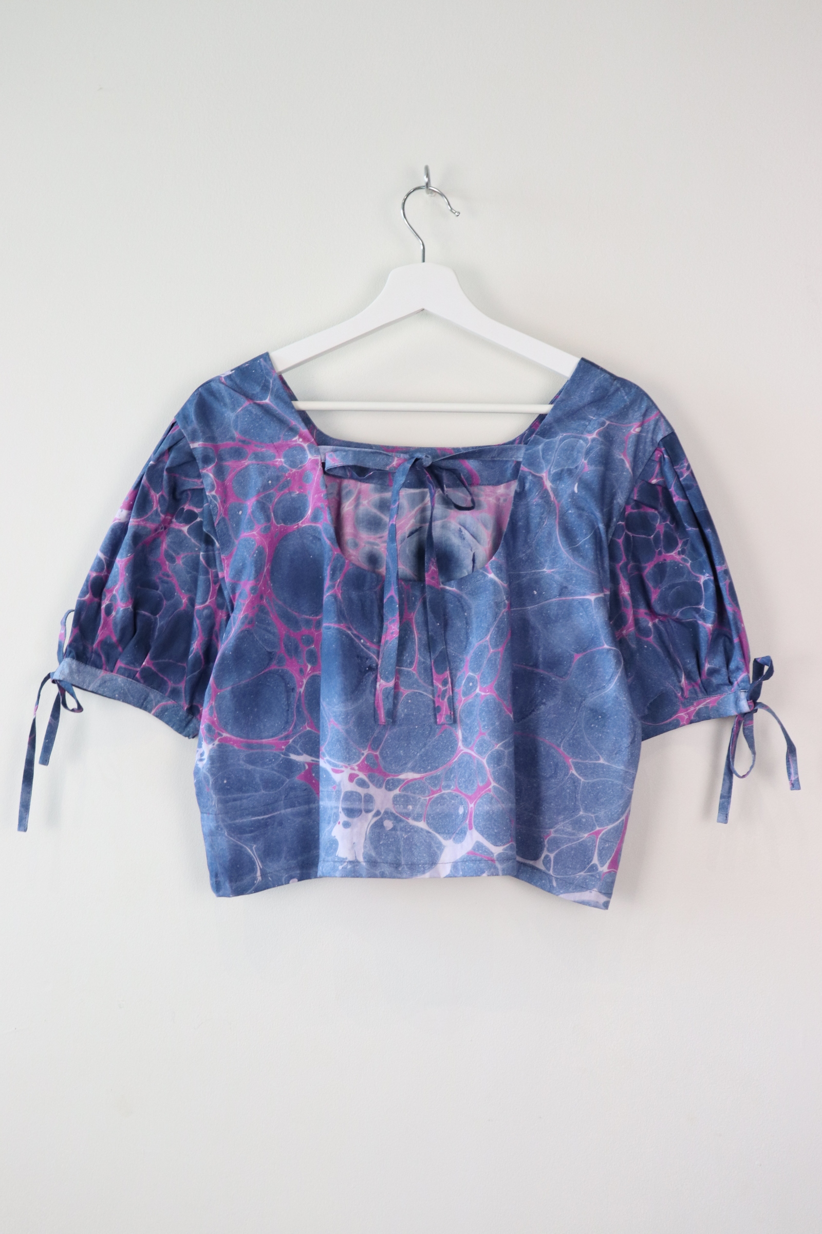 Hand Marbled Bow Top - Blue Opal