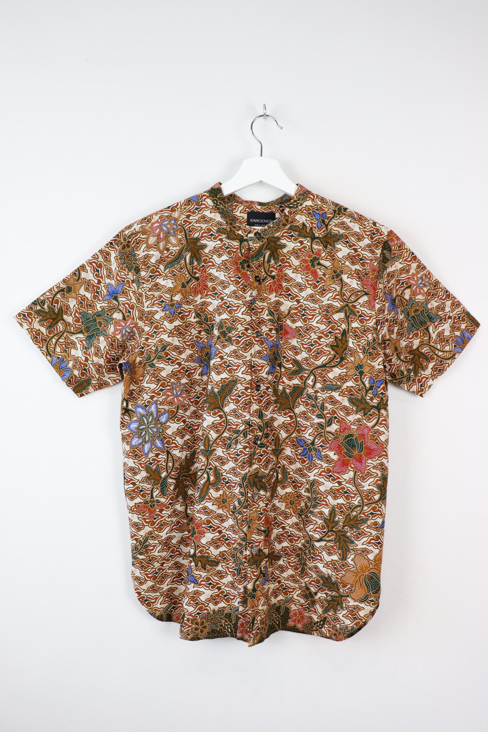 KANOEMEN Stand Collar Batik Shirt - Angkor (Green) ( L )