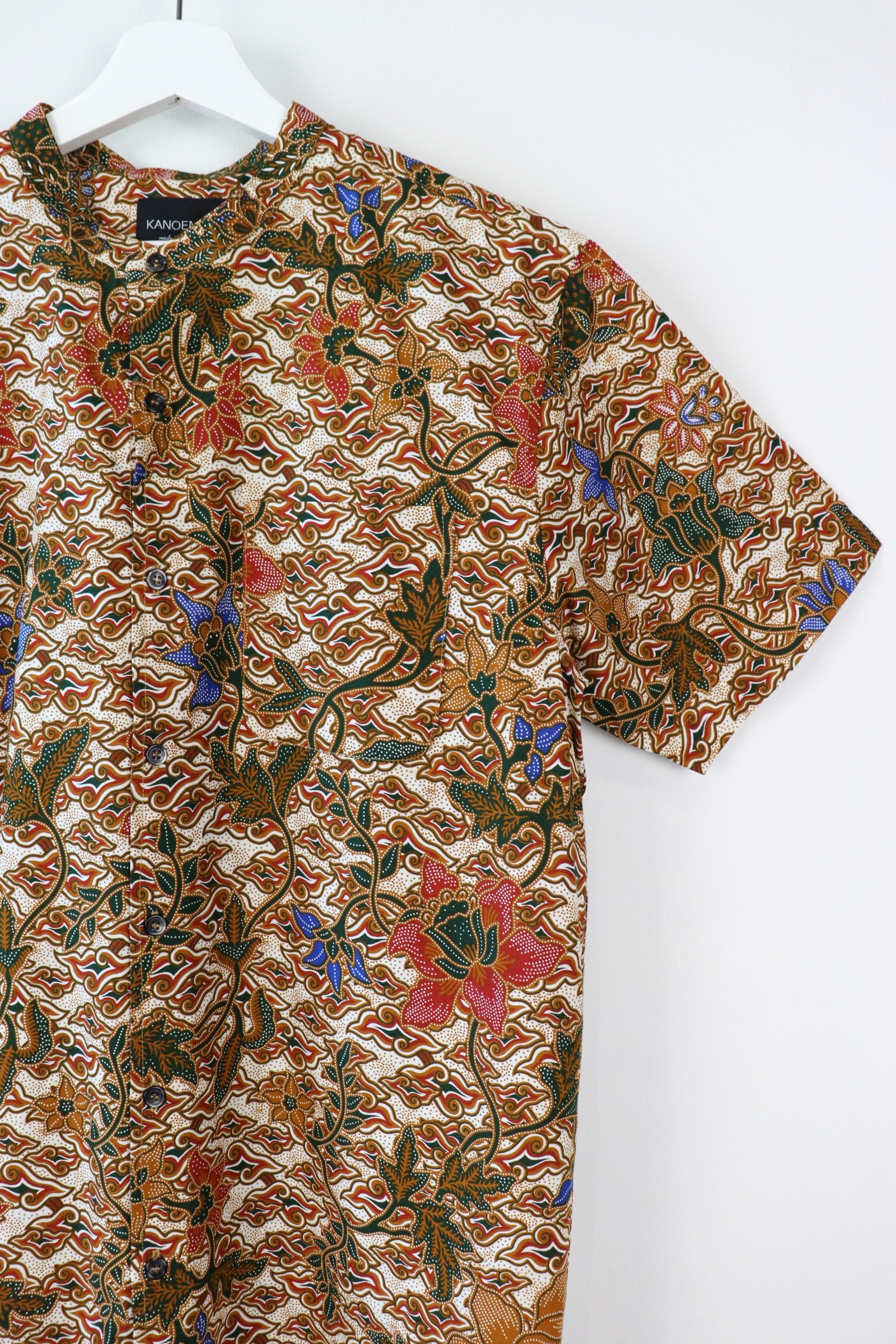 KANOEMEN Stand Collar Batik Shirt - Angkor (Green) ( L )