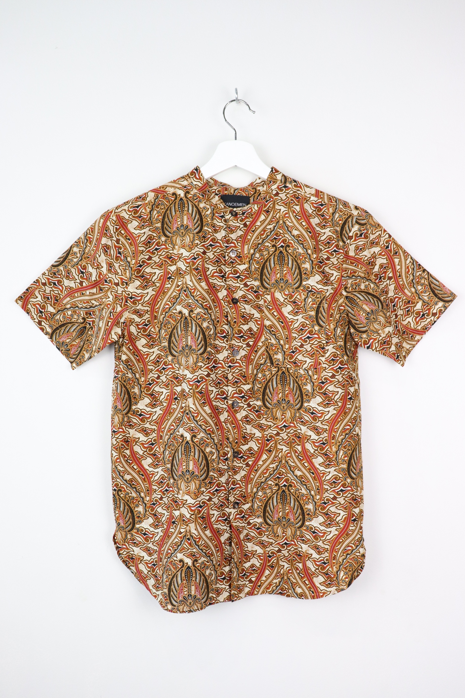 KANOEMEN Stand Collar Batik Shirt - Cognac 