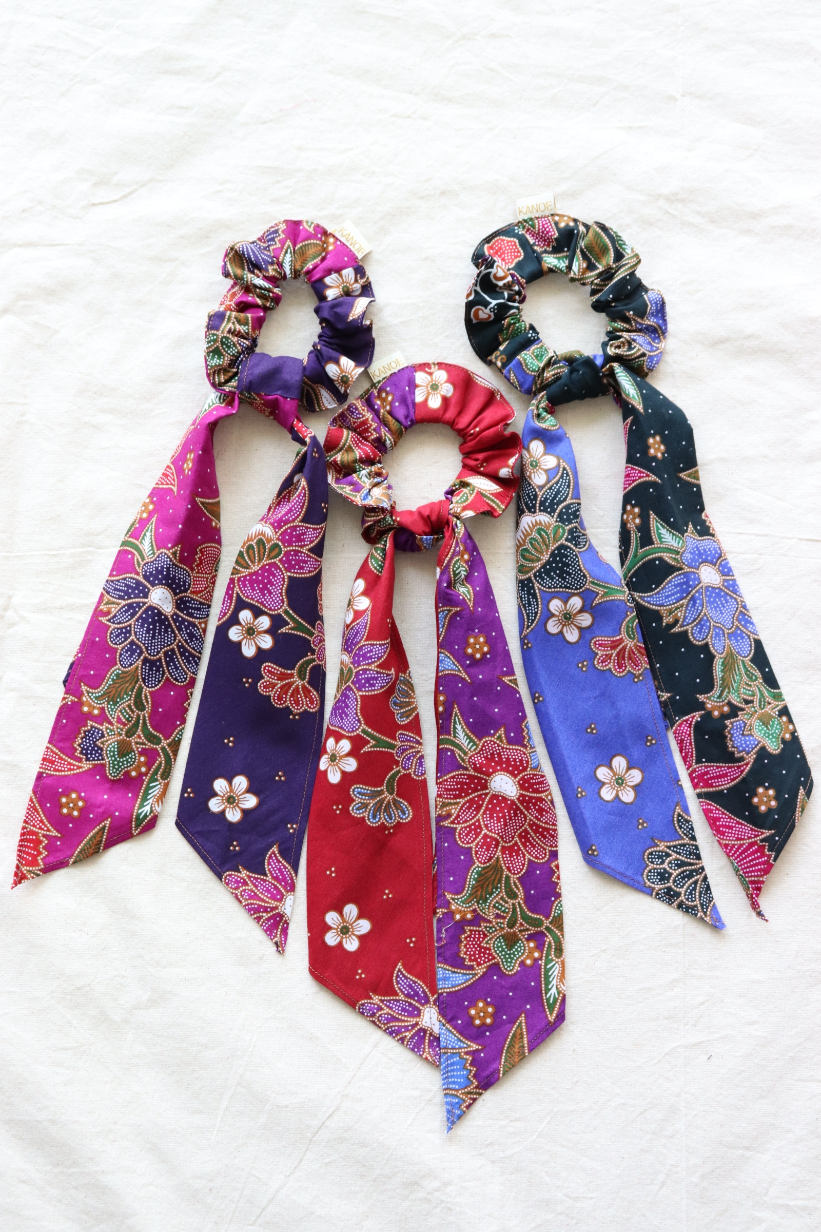 Batik Scrunchie w/ Ribbon - Violet (Set of 3)