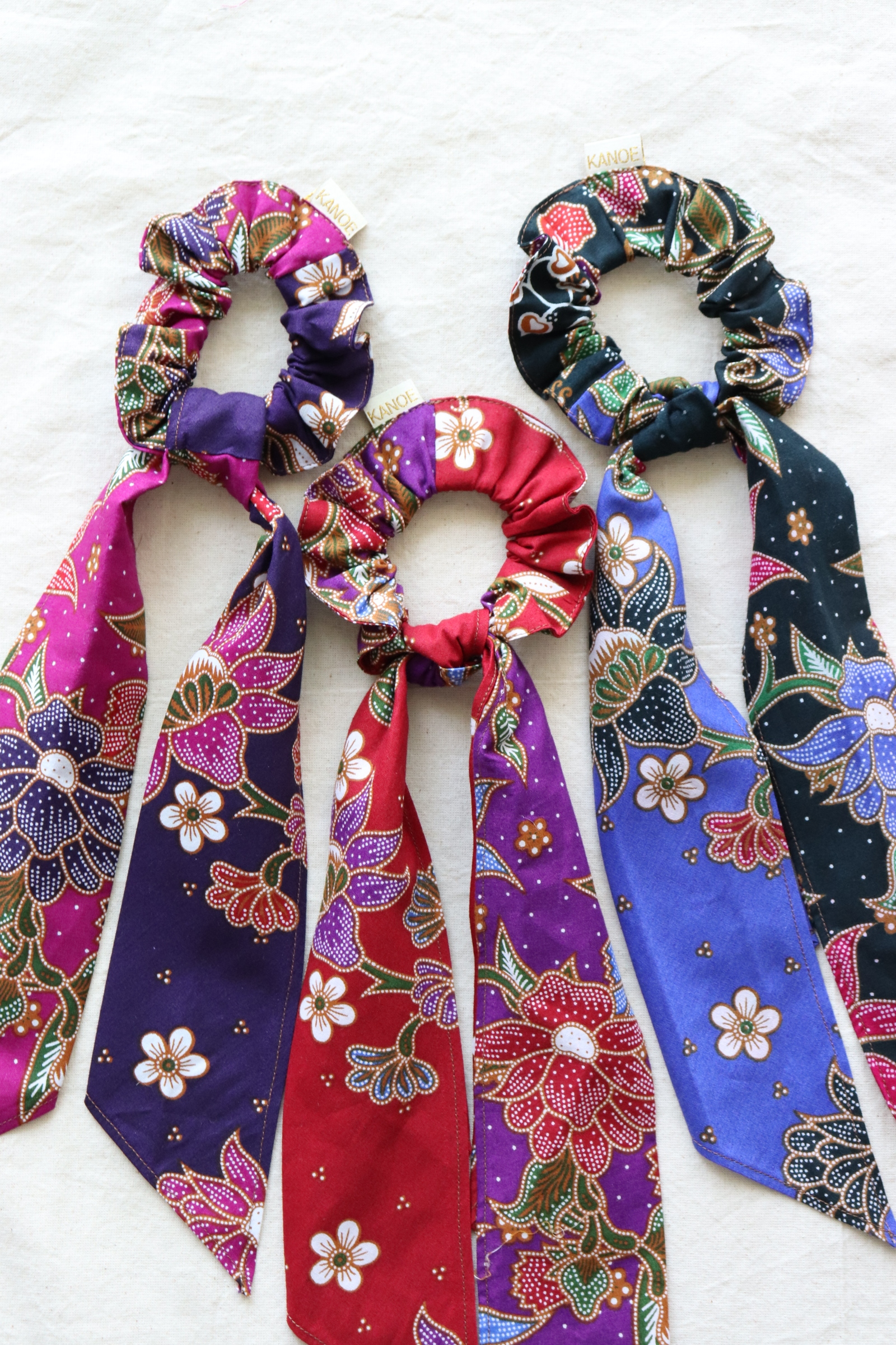 Batik Scrunchie w/ Ribbon - Violet (Set of 3)