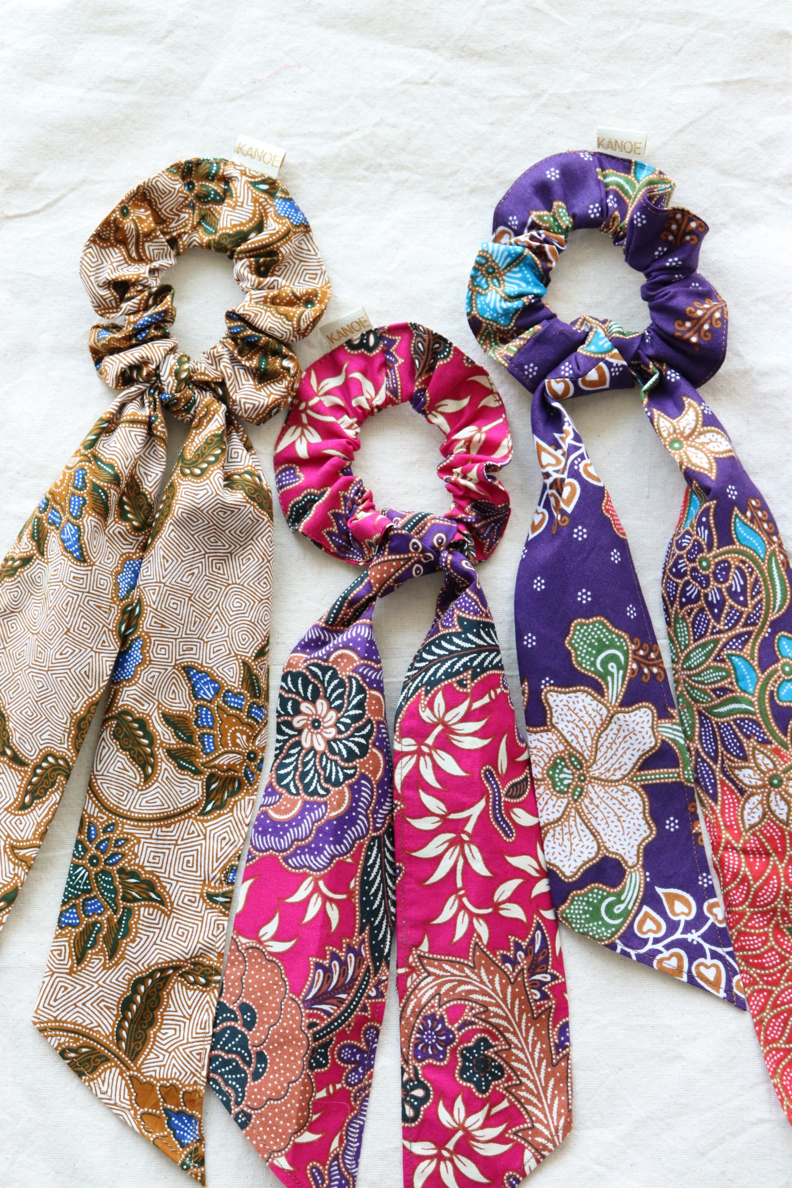 Batik Scrunchie w/ Ribbon - Orchid (Set of 3)