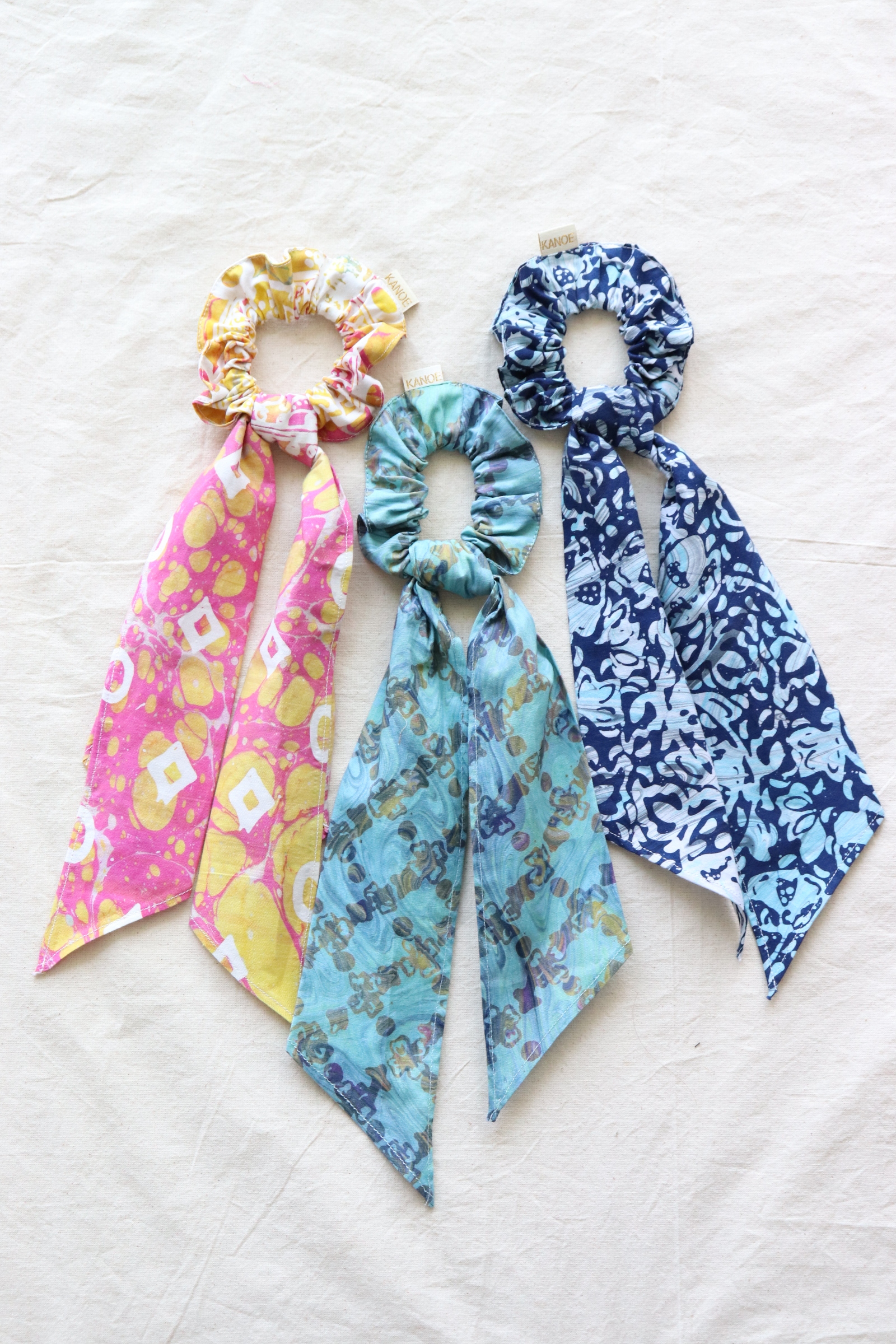 Batik Scrunchie w/ Ribbon - Tulip (Handstamped Batik) (Set of 3)