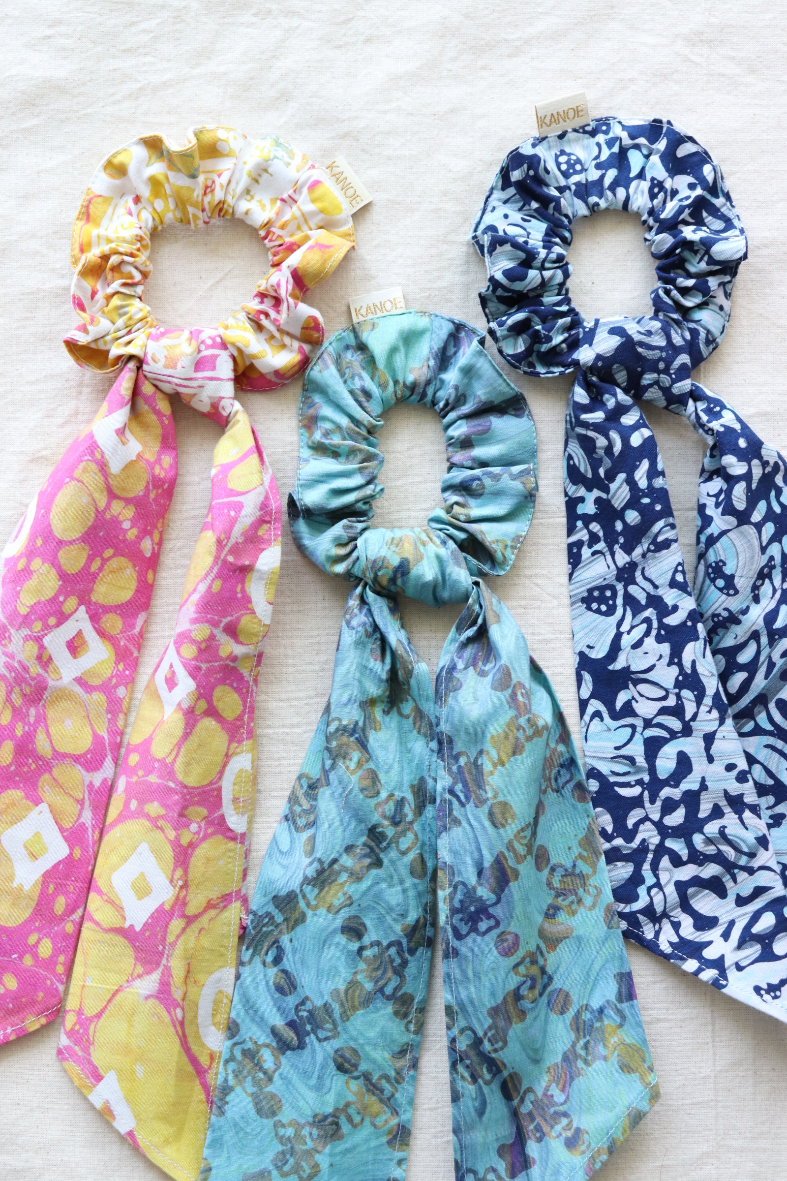 Batik Scrunchie w/ Ribbon - Tulip (Handstamped Batik) (Set of 3)