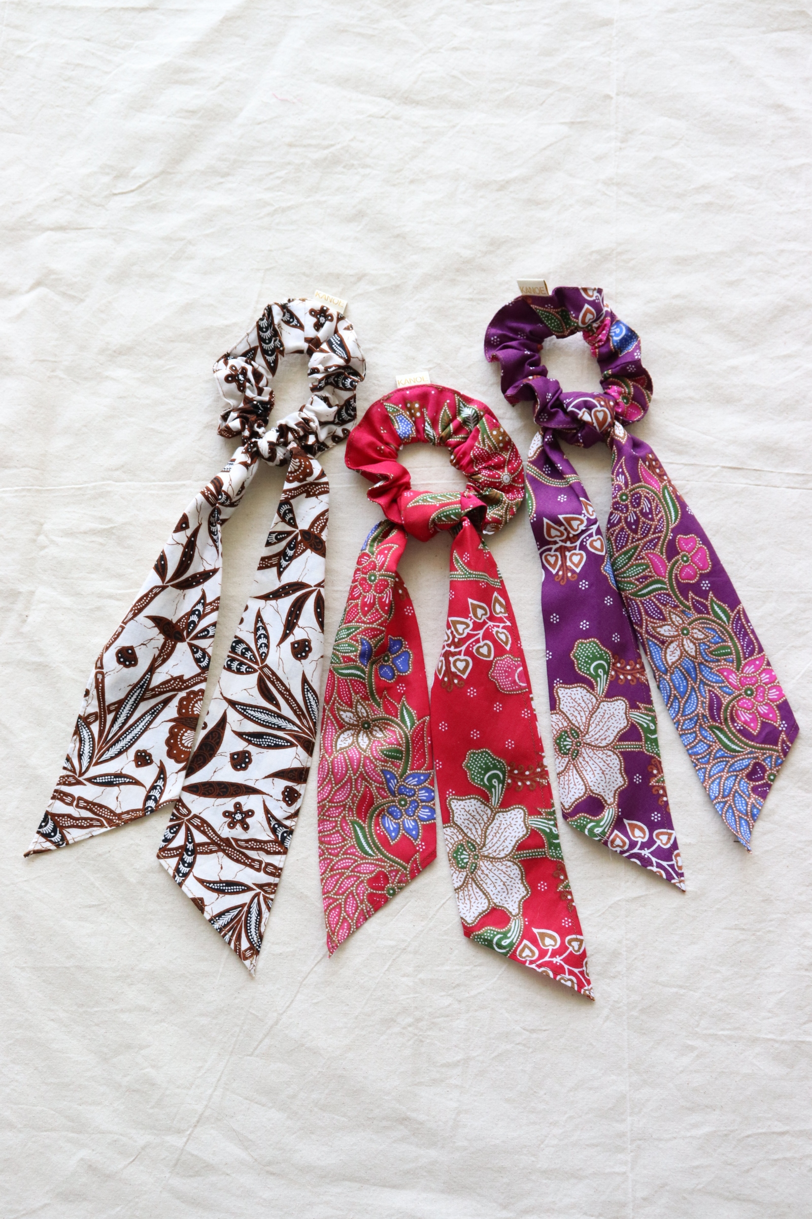 Batik Scrunchie w/ Ribbon - Poppy (Set of 3)