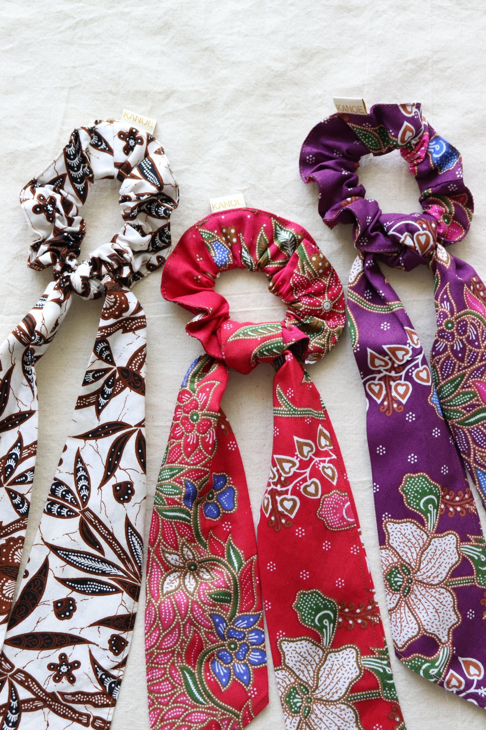 Batik Scrunchie w/ Ribbon - Poppy (Set of 3)