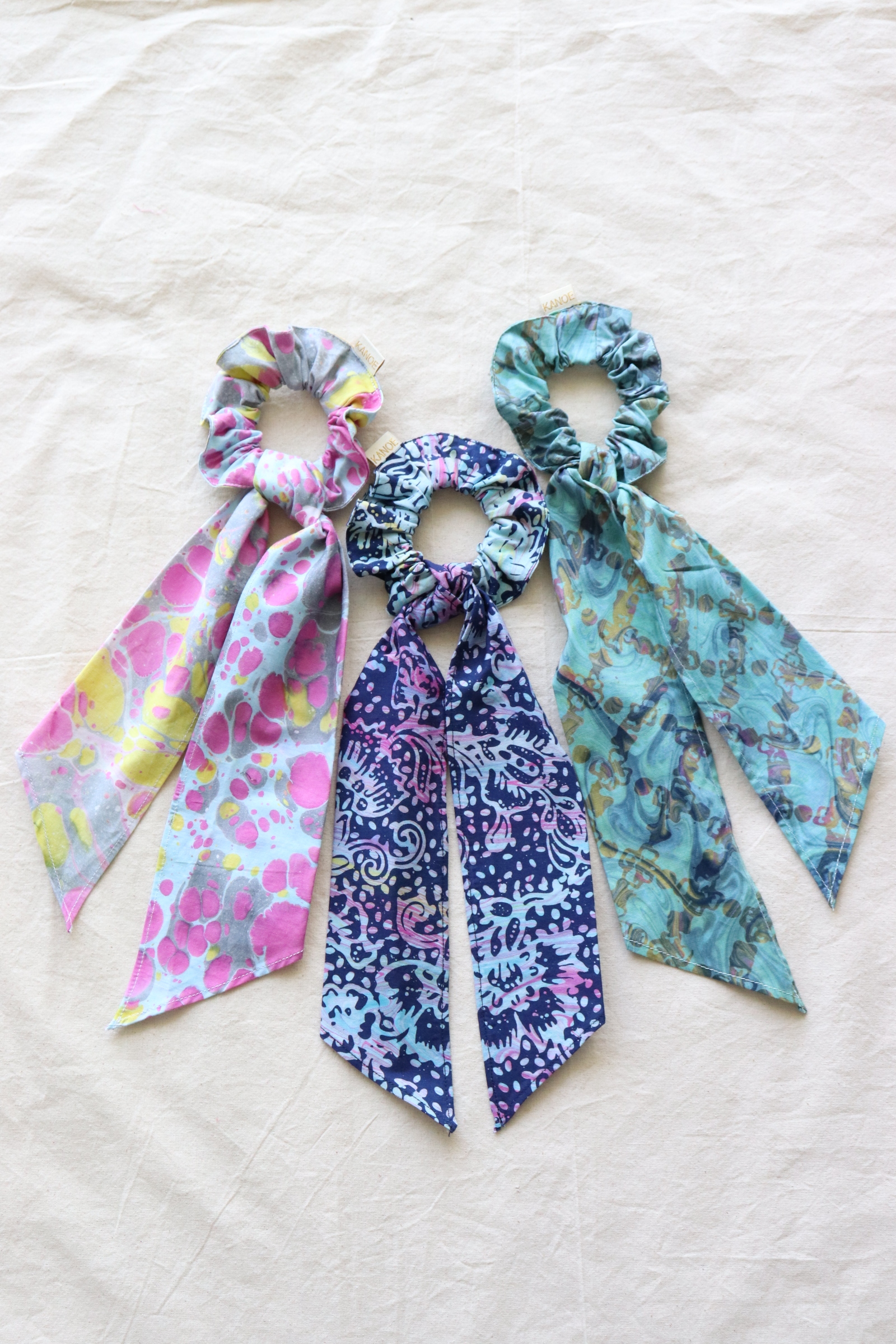 Batik Scrunchie w/ Ribbon - Aster (Handstamped Batik) (Set of 3)