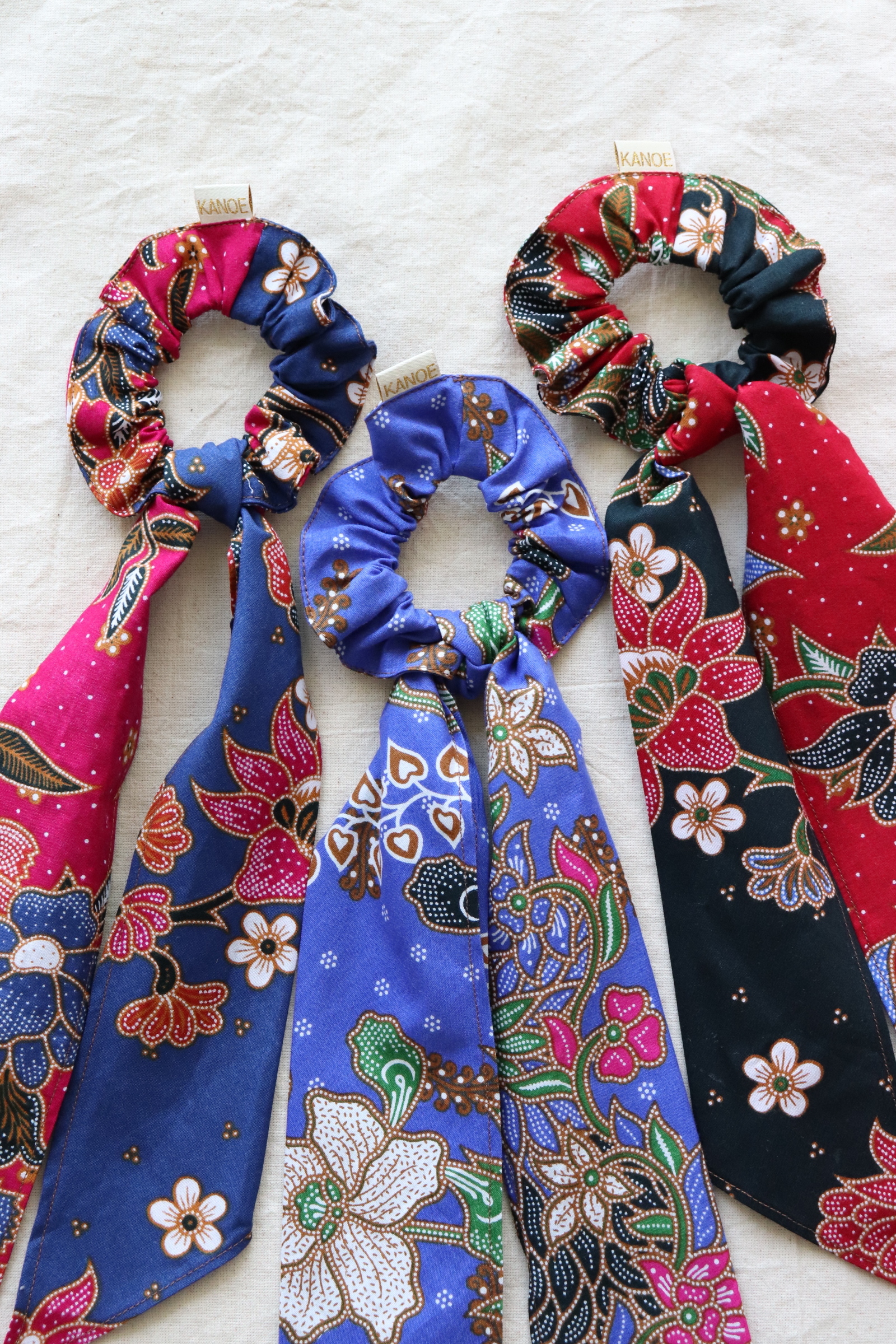 Batik Scrunchie w/ Ribbon - Fuchsia (Set of 3)