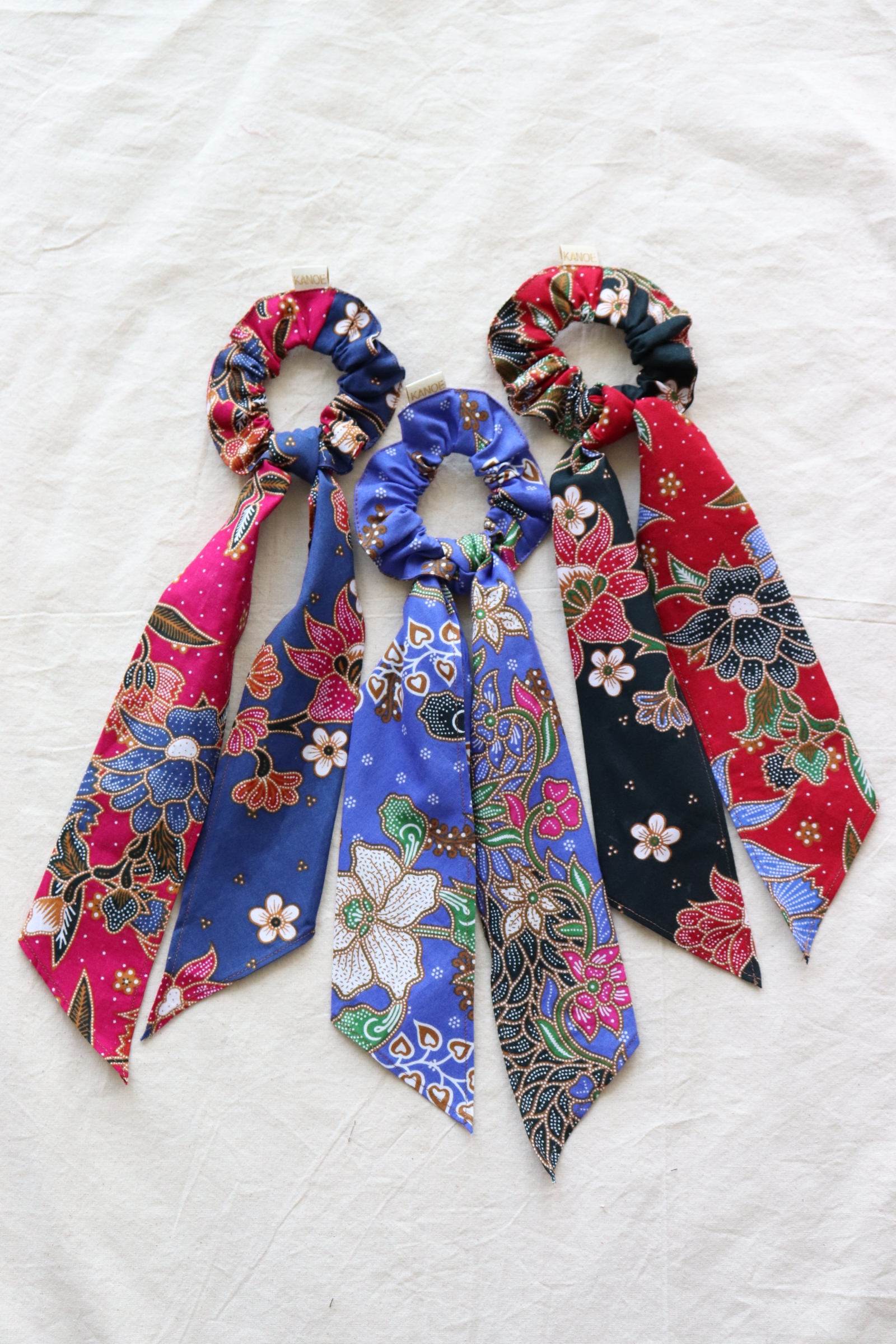 Batik Scrunchie w/ Ribbon - Fuchsia (Set of 3)