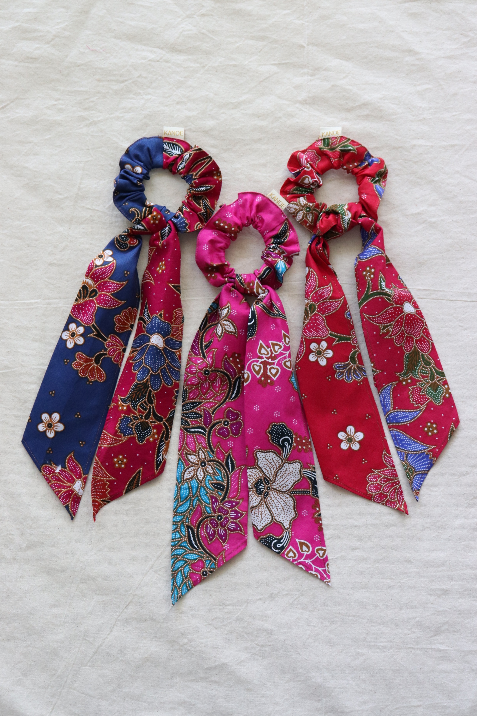 Batik Scrunchie w/ Ribbon - Dahlia (Set of 3)