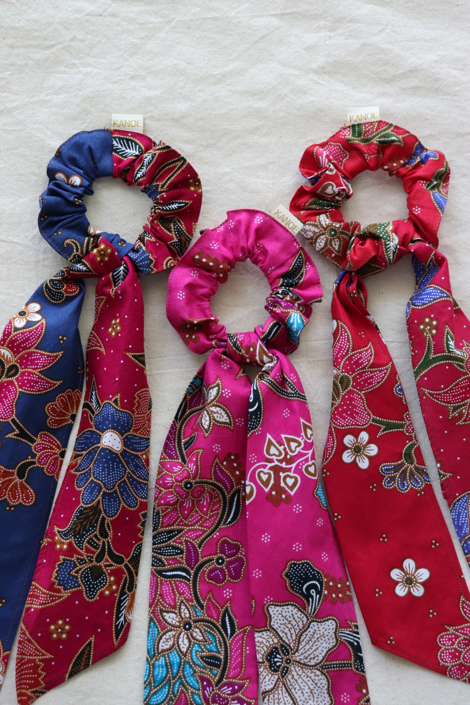 Batik Scrunchie w/ Ribbon - Dahlia (Set of 3)