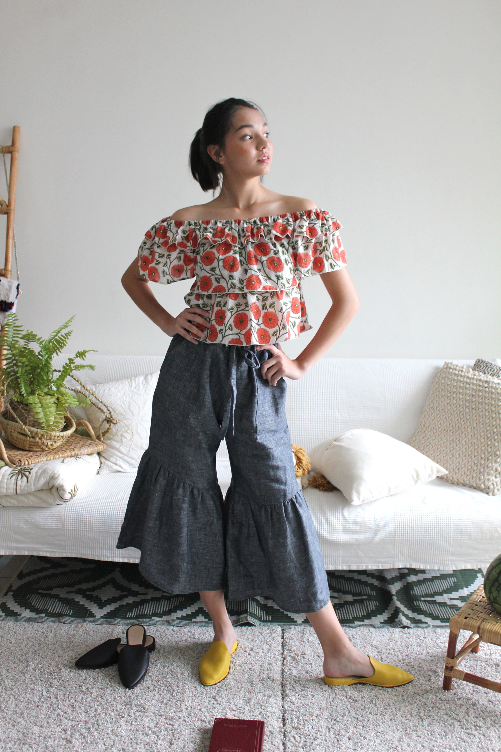 Linen Frou Pants - Denim