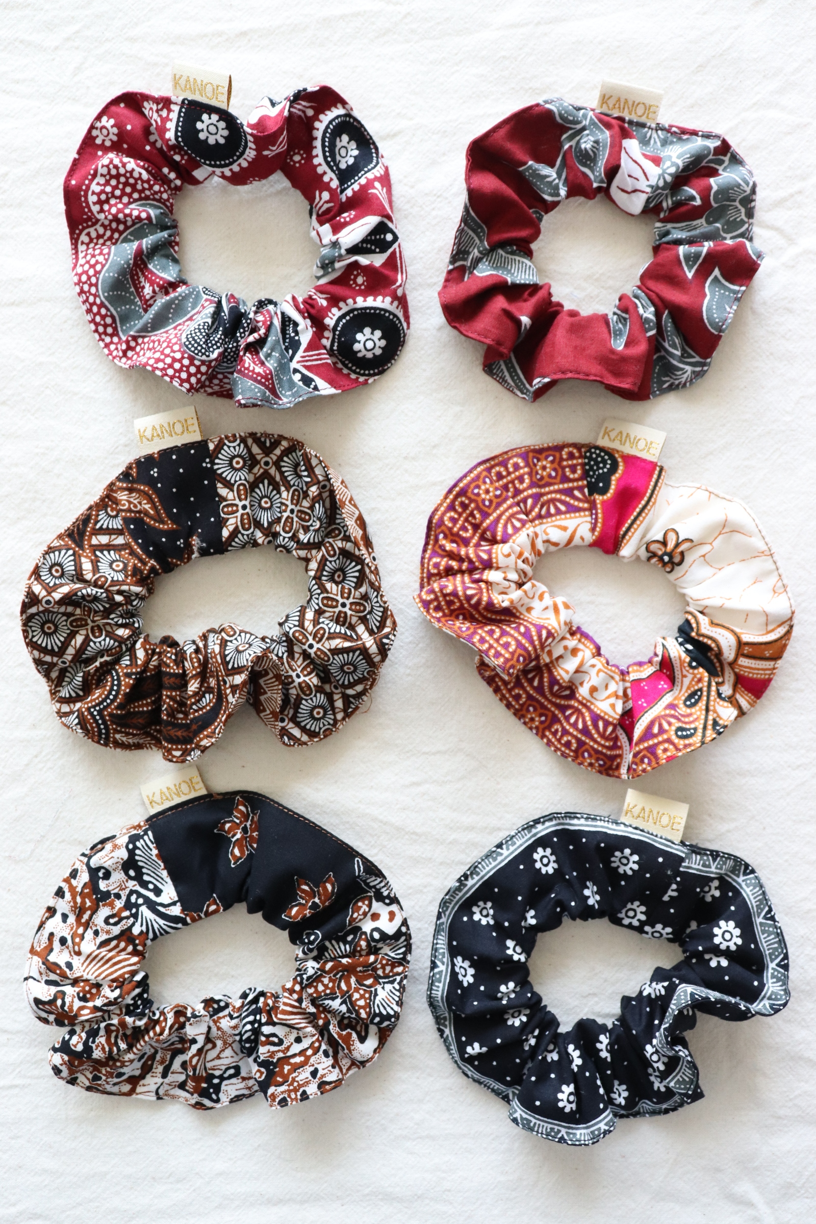 Batik Scrunchies [Set of 6] - Cherry Berry