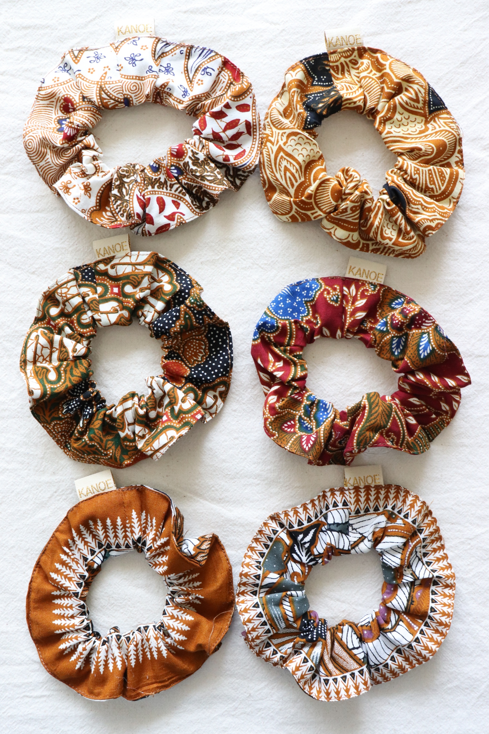 Batik Scrunchies [Set of 6] - Almond Crunch