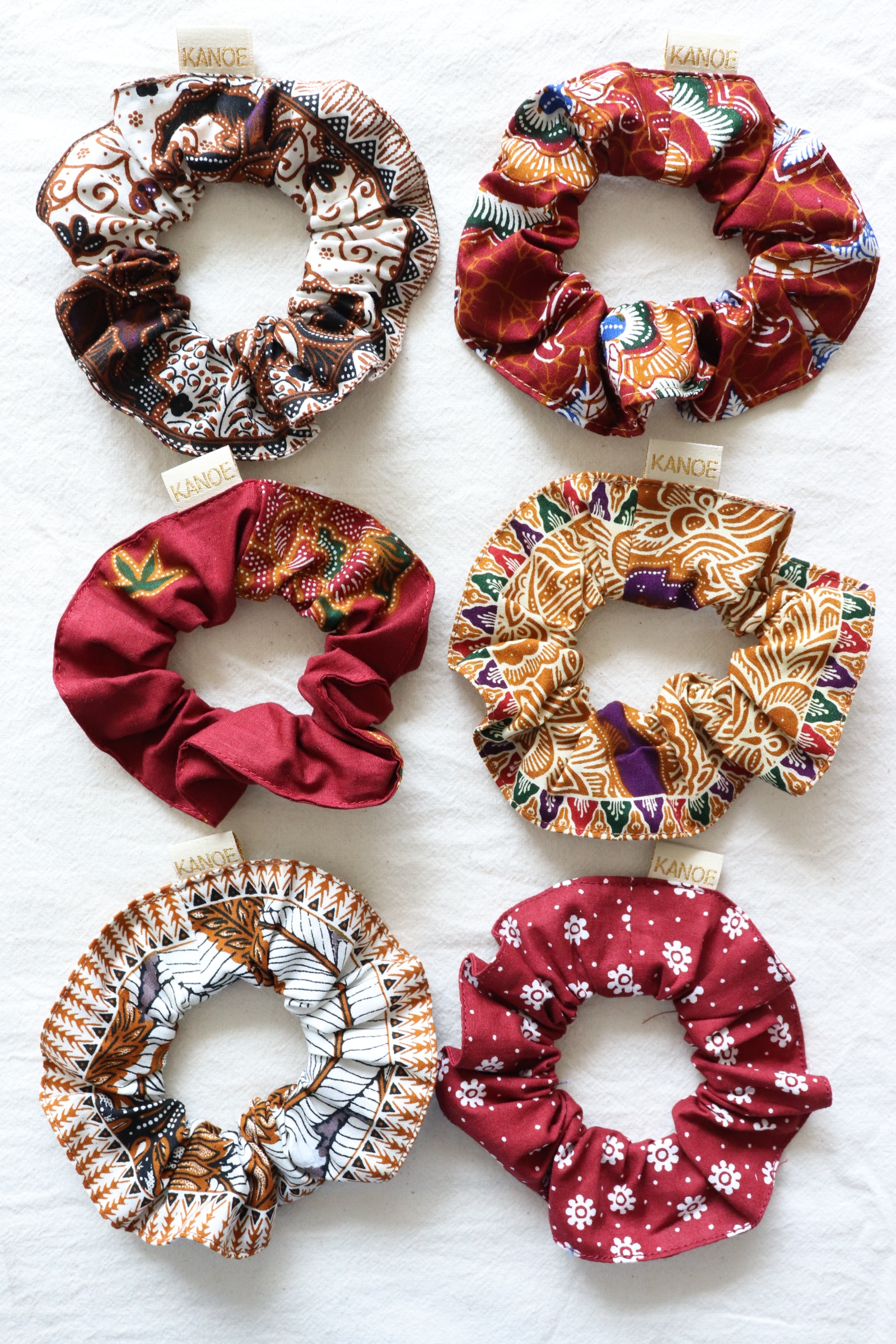 Batik Scrunchies [Set of 6] - Cranberry Swirl