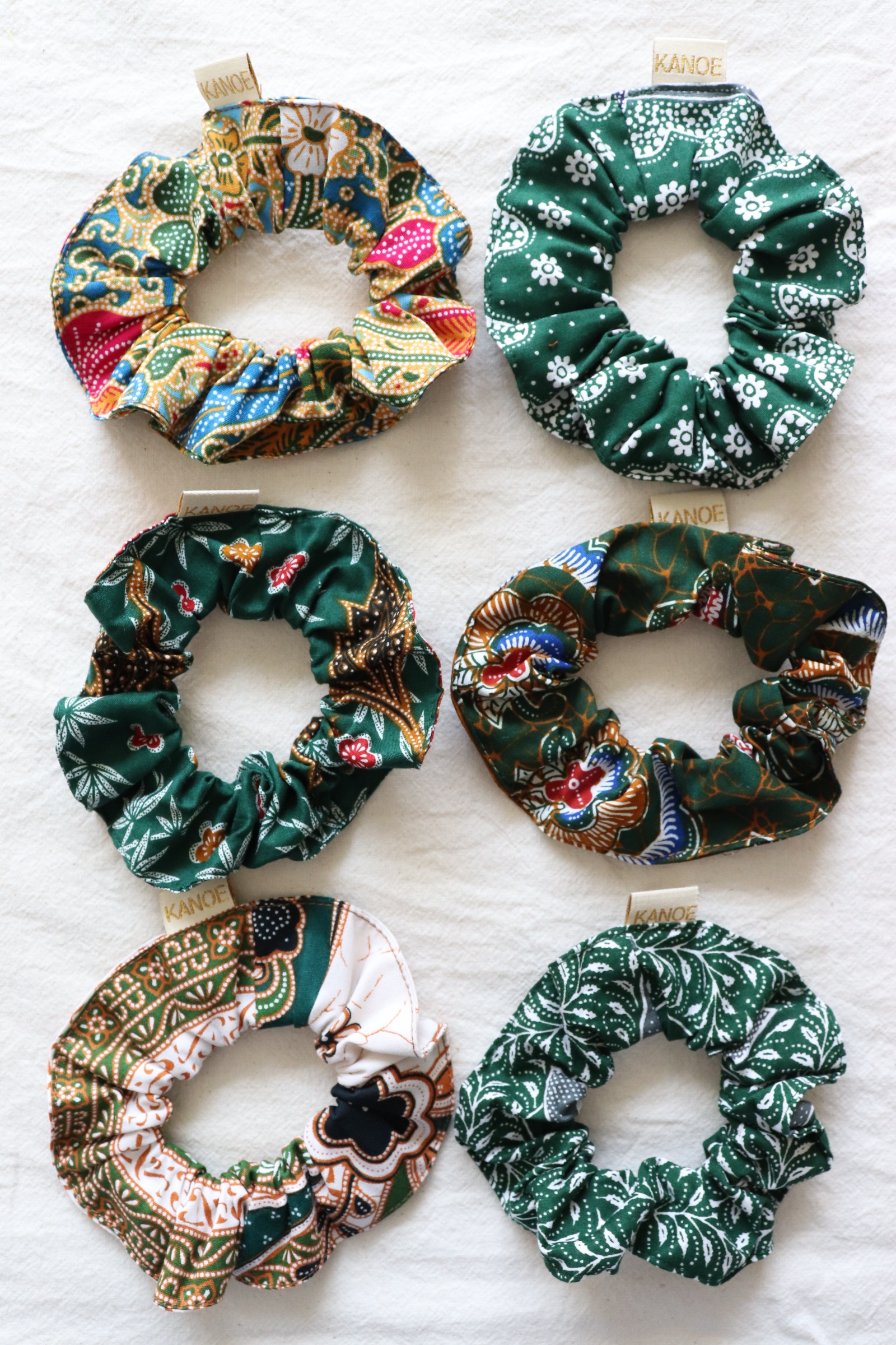 Batik Scrunchies [Set of 6] - Green Teas
