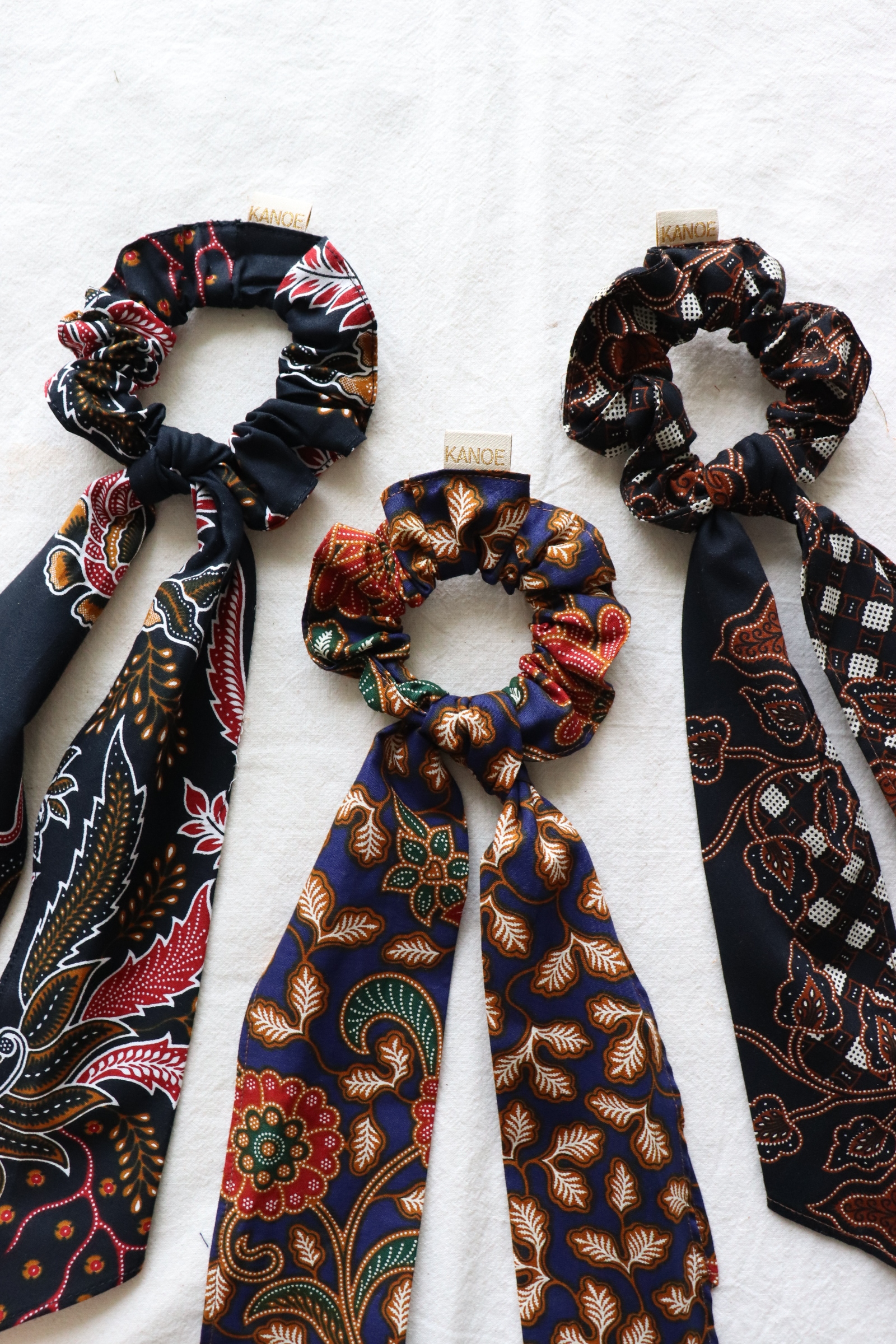 Batik Scrunchie w/ Ribbon [Set of 3] - Poppy