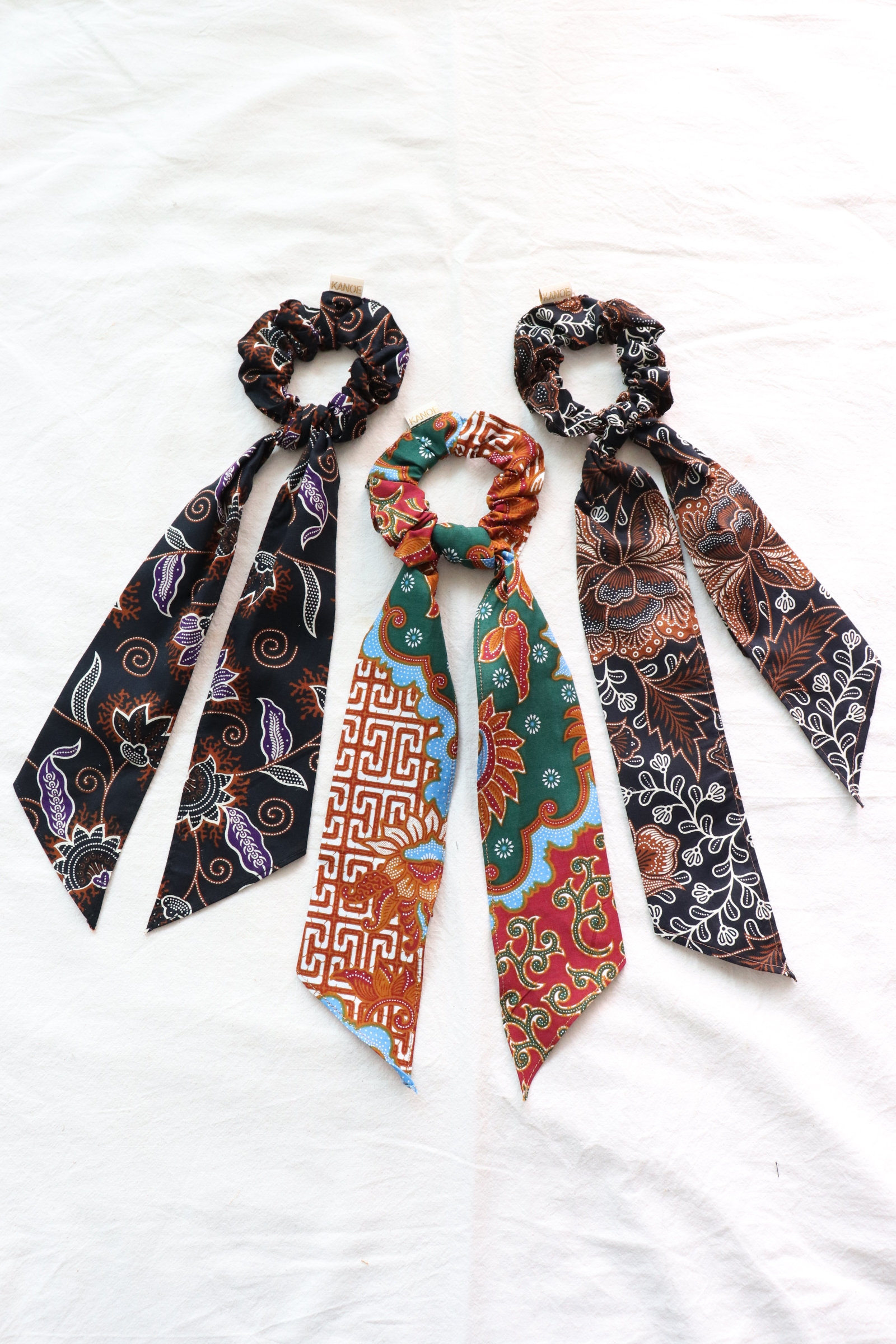 Batik Scrunchie w/ Ribbon [Set of 3] - Poppy