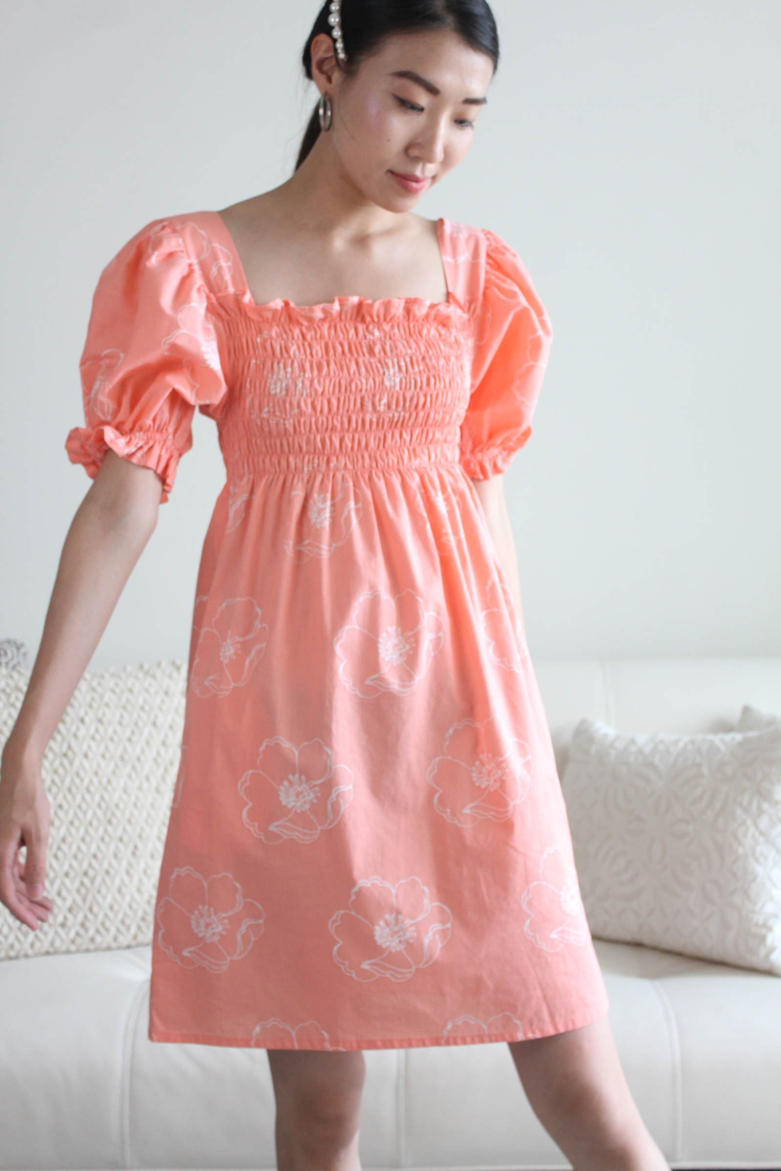 Babydoll Dress - Big Bunga Peach (Batik Terap)