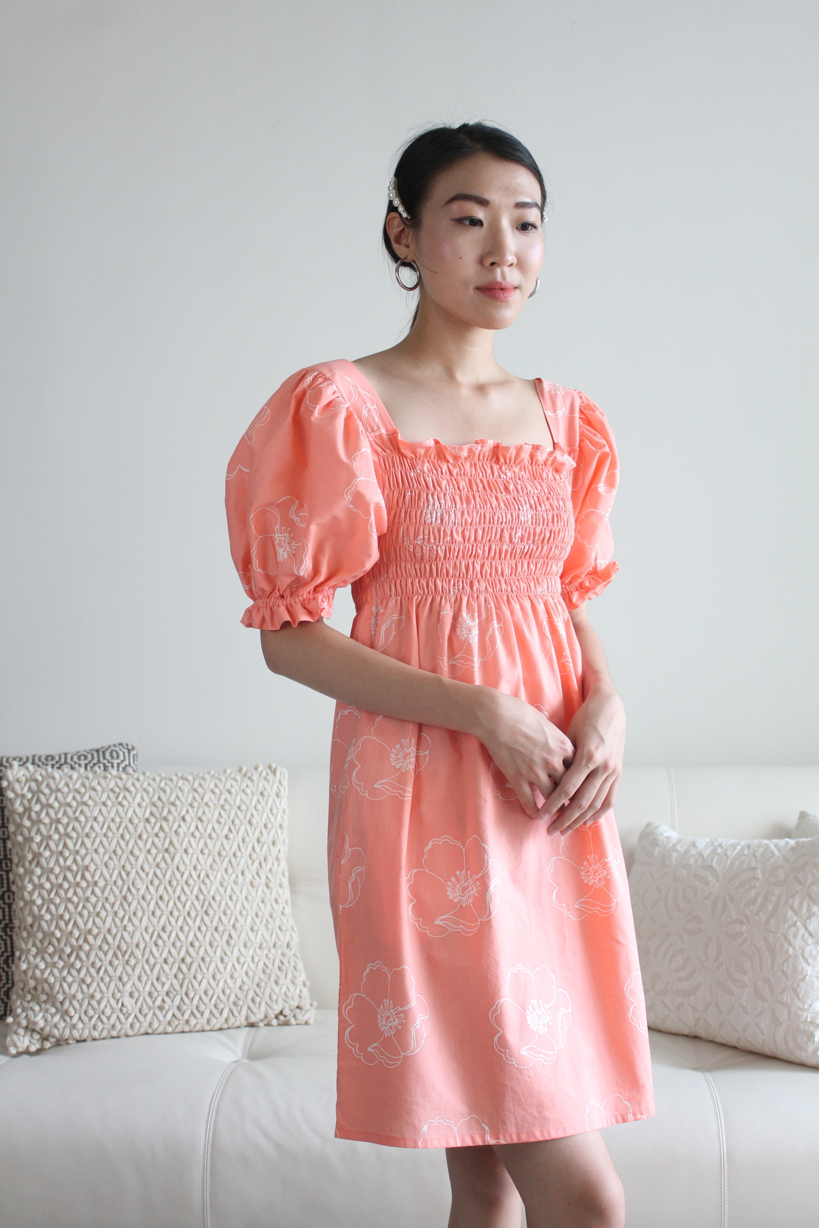Babydoll Dress - Big Bunga Peach (Batik Terap)