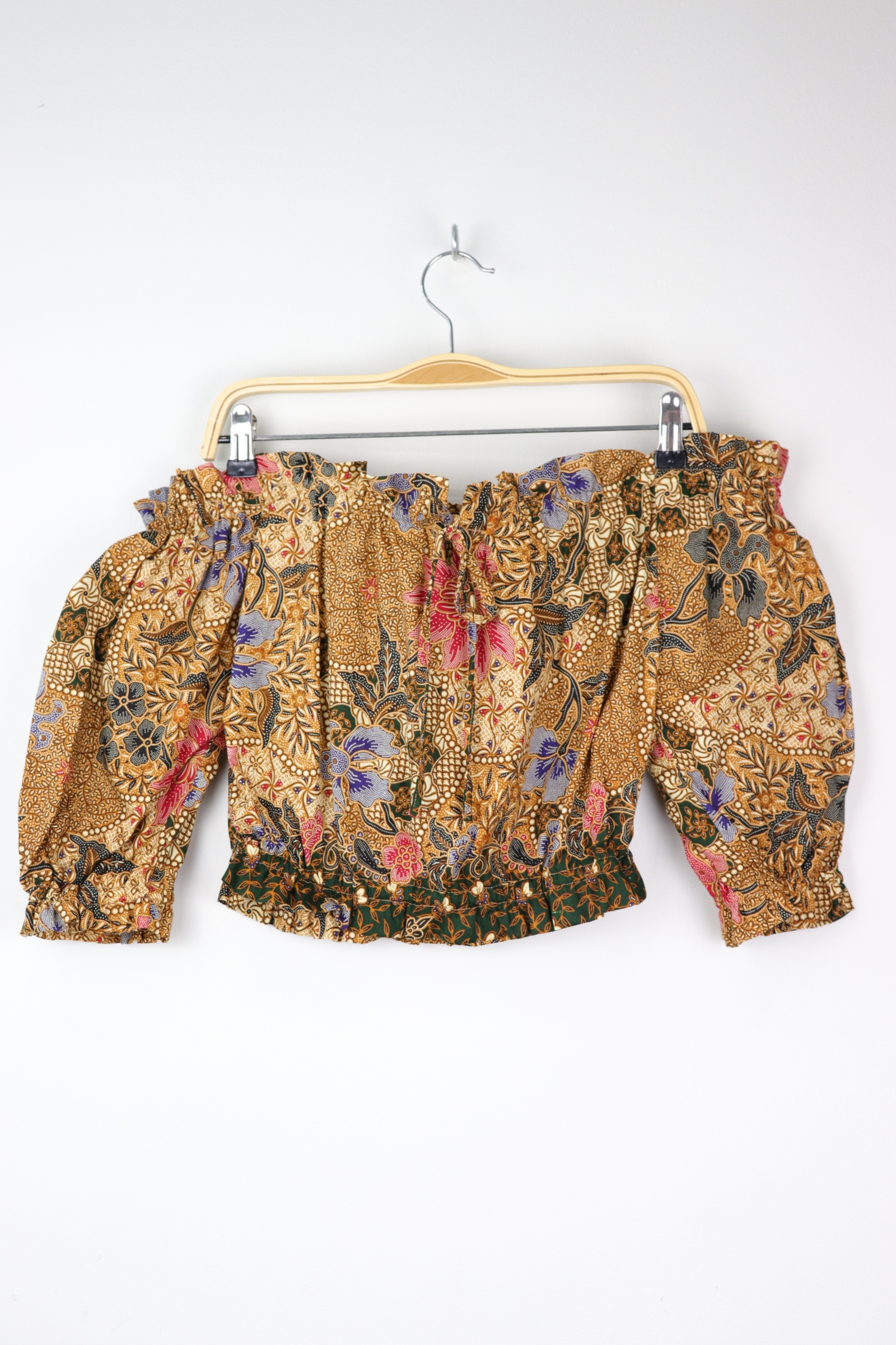 Off-Shoulder Batik Blouse - Wheatgrass