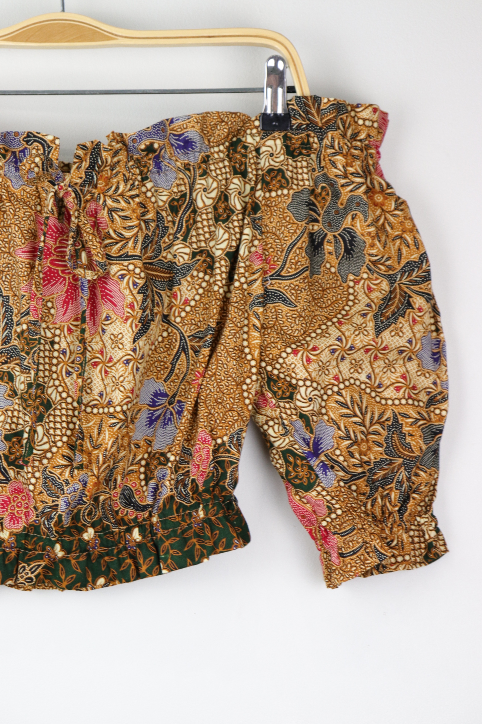 Off-Shoulder Batik Blouse - Wheatgrass