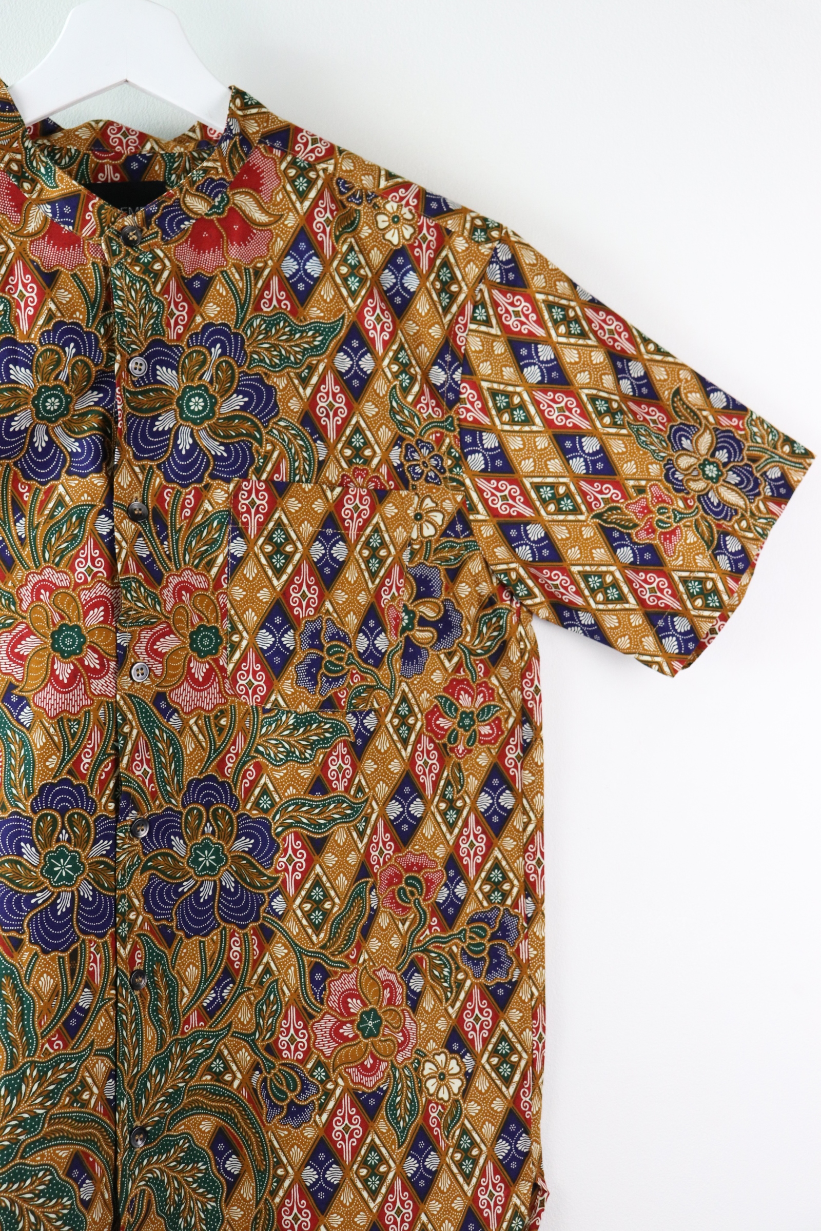 KANOEMEN Stand Collar Batik Shirt - Tiles (S)