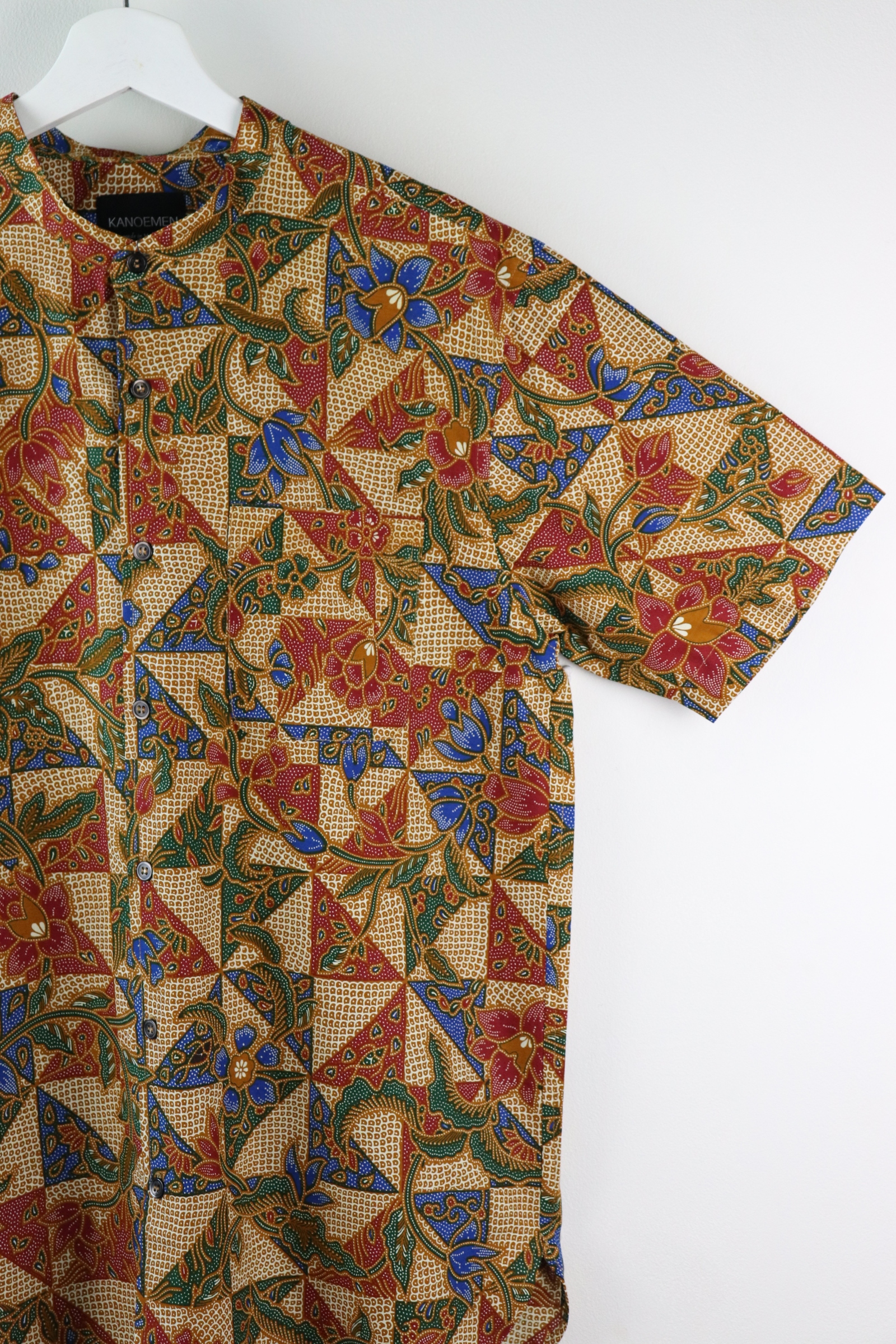 KANOEMEN Stand Collar Batik Shirt - Spring (Blue) (L)