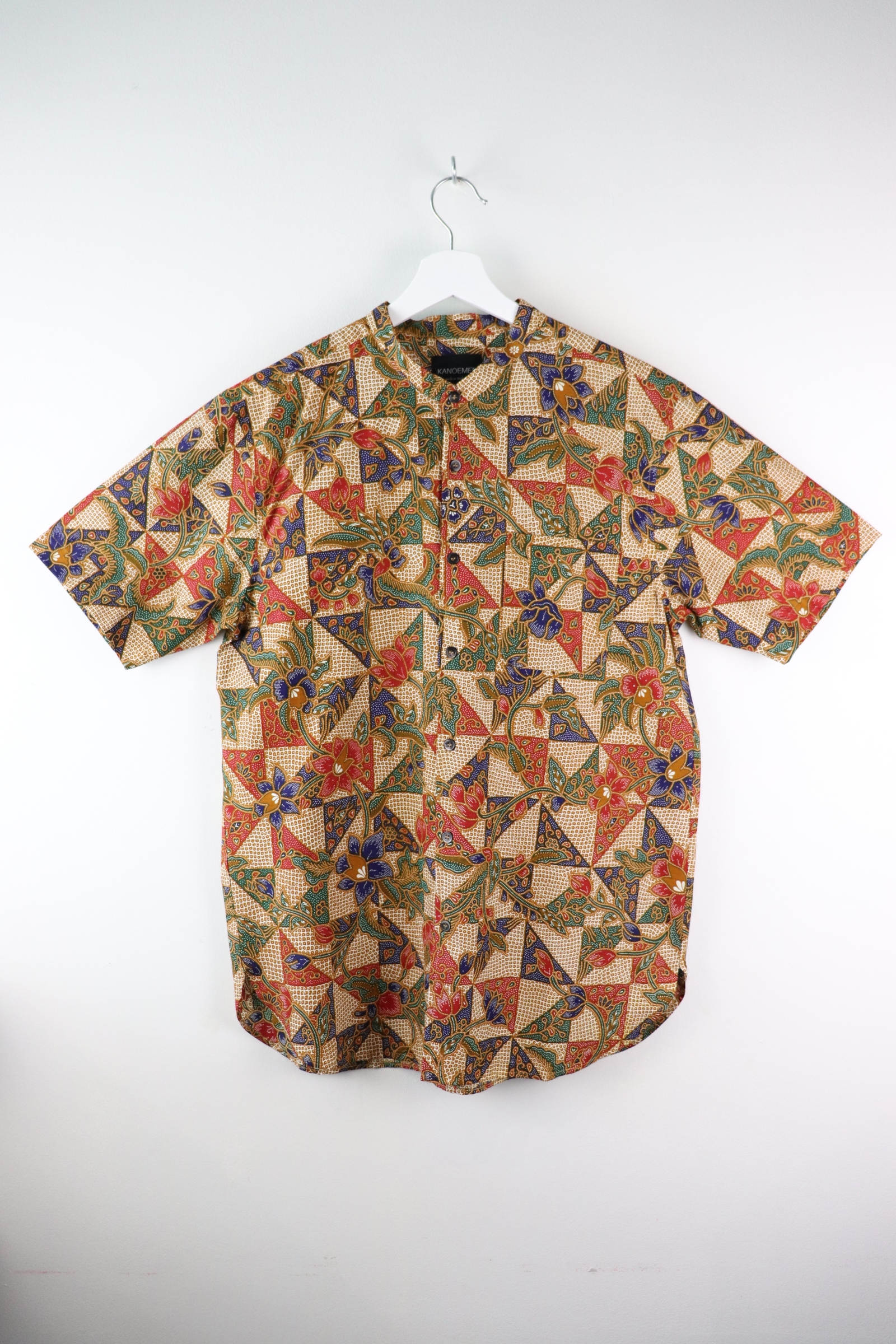 KANOEMEN Stand Collar Batik Shirt - Spring (Dark Blue) (L)